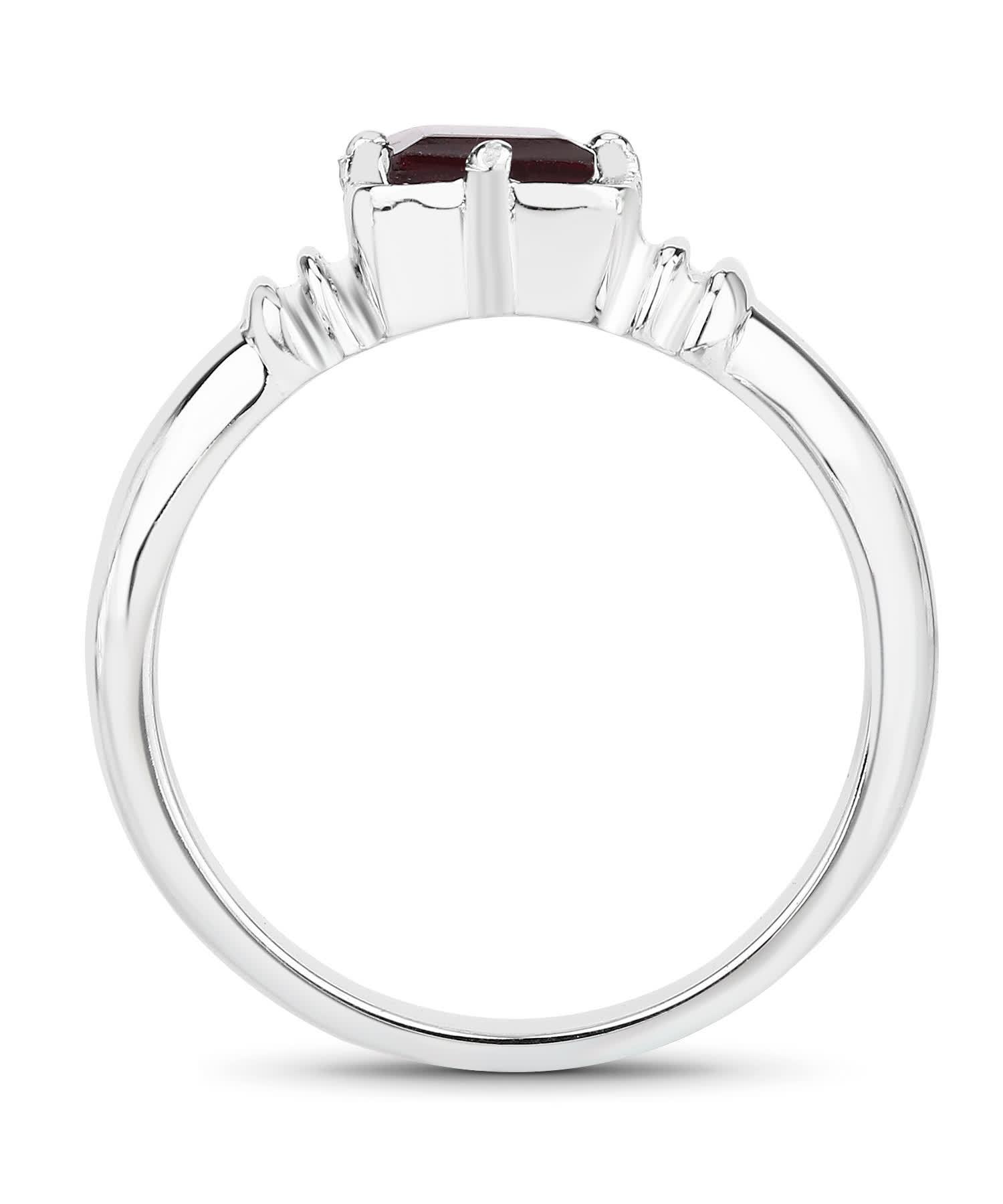 0.90ctw Natural Garnet Rhodium Plated 925 Sterling Silver Ring View 2
