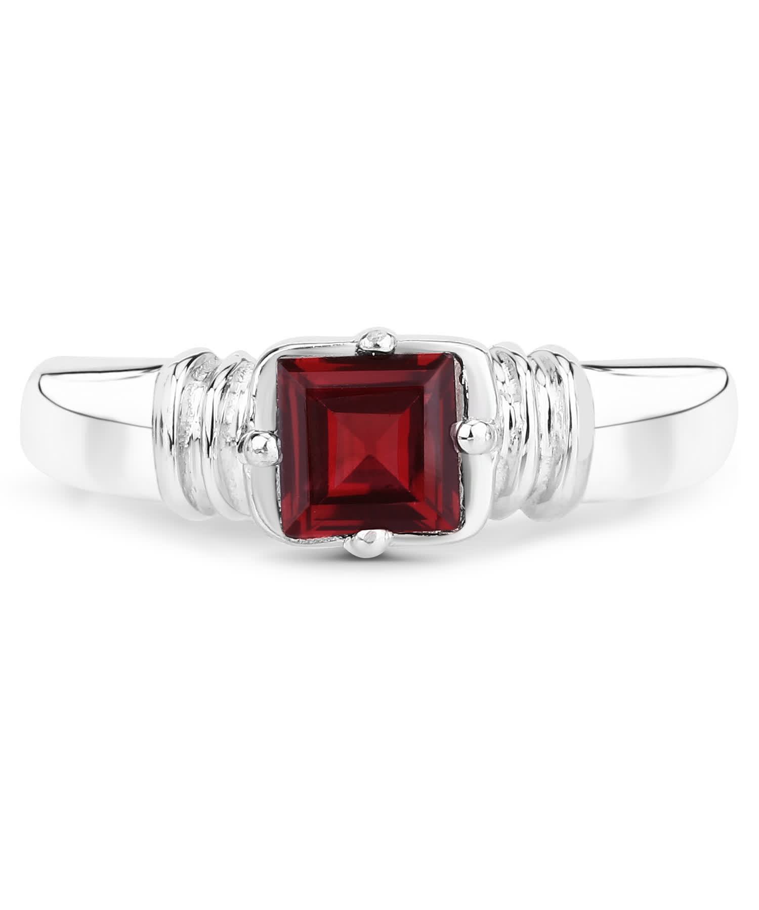 0.90ctw Natural Garnet Rhodium Plated 925 Sterling Silver Ring View 3