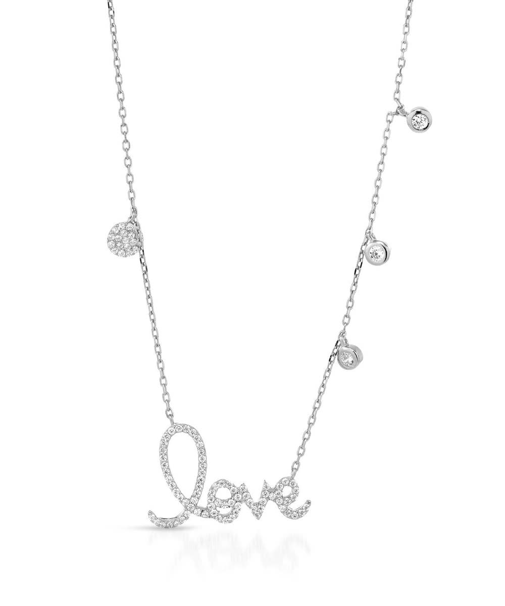 McCarney & J Brilliant Cut Cubic Zirconia Rhodium Plated 925 Sterling Silver "Love" Necklace View 1