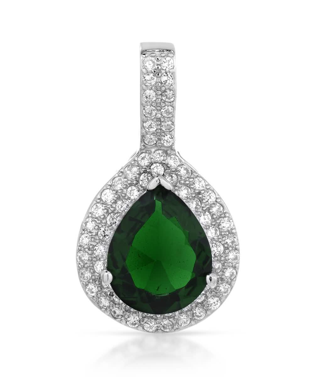 McCarney & J Forest Green and Brilliant Cut Cubic Zirconia Rhodium Plated 925 Sterling Silver Drop Pendant (chain not included) View 1