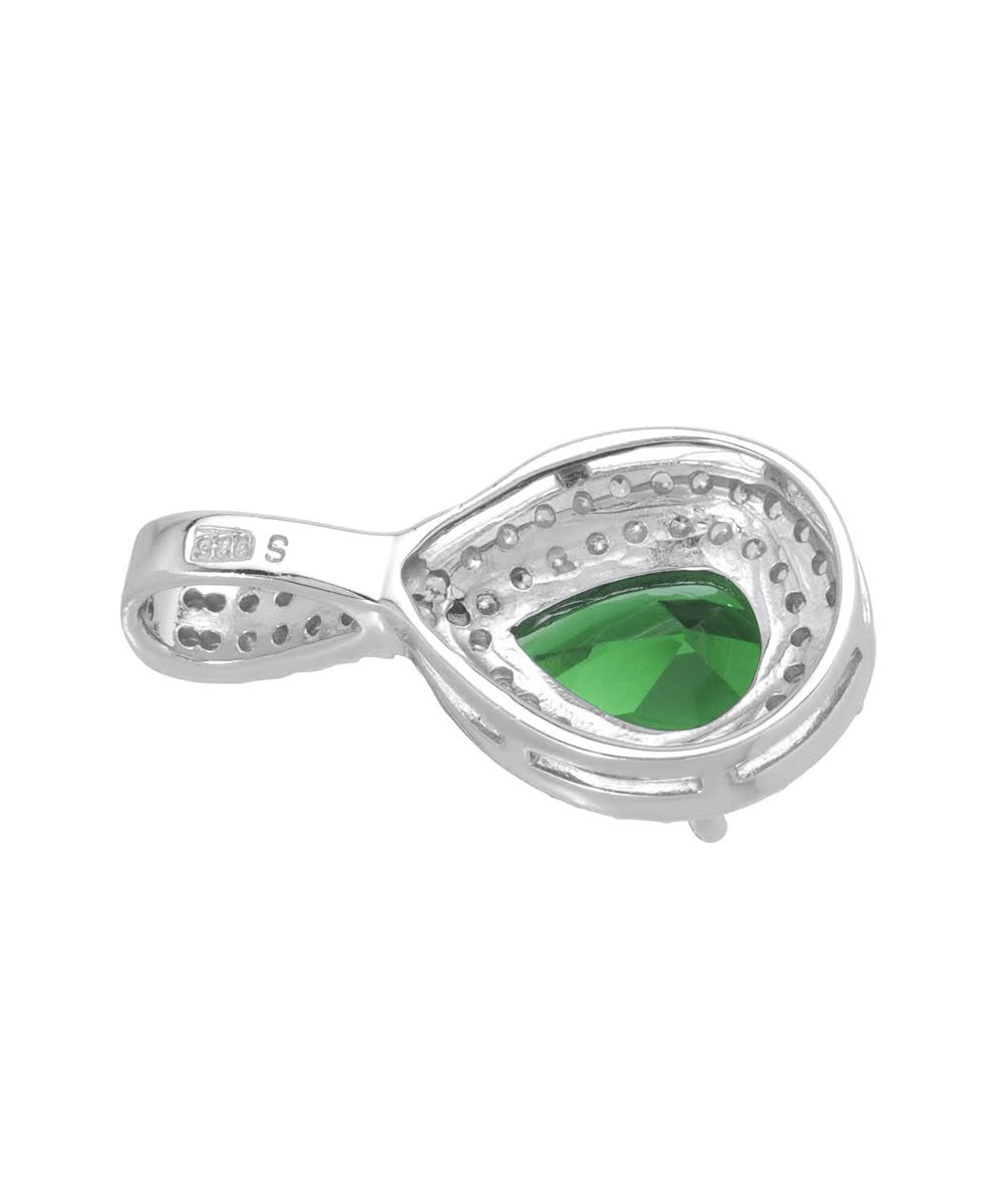 McCarney & J Forest Green and Brilliant Cut Cubic Zirconia Rhodium Plated 925 Sterling Silver Drop Pendant (chain not included) View 2