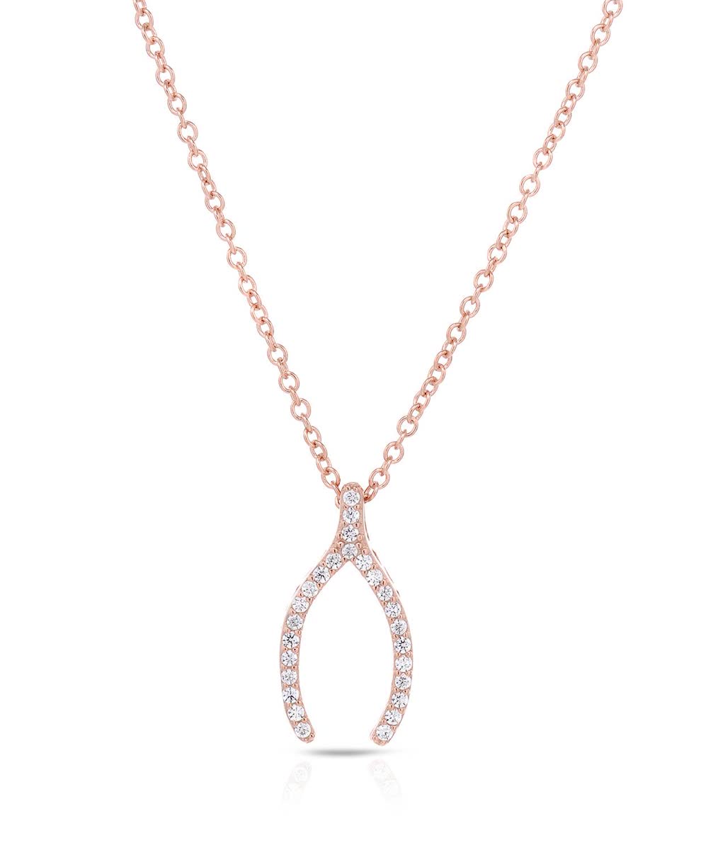 McCarney & J Brilliant Cut Cubic Zirconia 14k Gold Plated 925 Sterling Silver Wishbone Pendant With Chain View 1