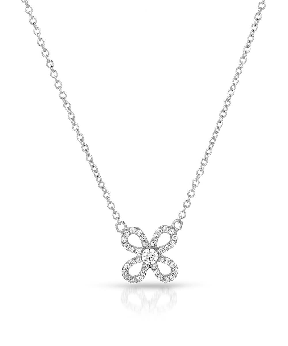 McCarney & J Brilliant Cut Cubic Zirconia Rhodium Plated 925 Sterling Silver Flower Necklace View 1