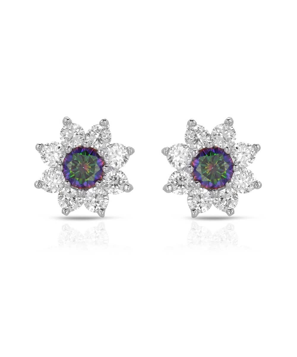 McCarney & J Mystic and Brilliant Cut Cubic Zirconia Rhodium Plated 925 Sterling Silver Flower Earrings View 1
