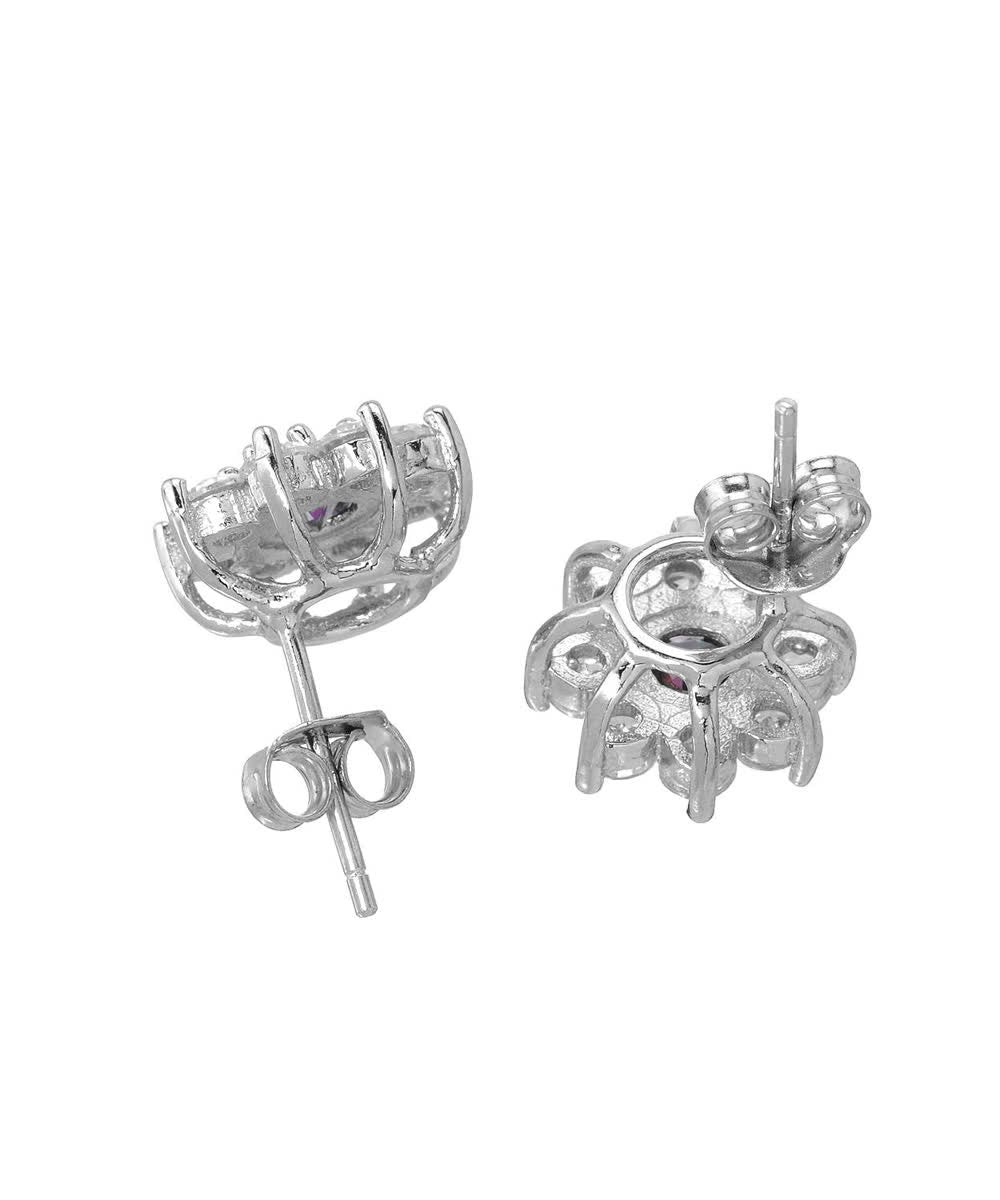 McCarney & J Mystic and Brilliant Cut Cubic Zirconia Rhodium Plated 925 Sterling Silver Flower Earrings View 2