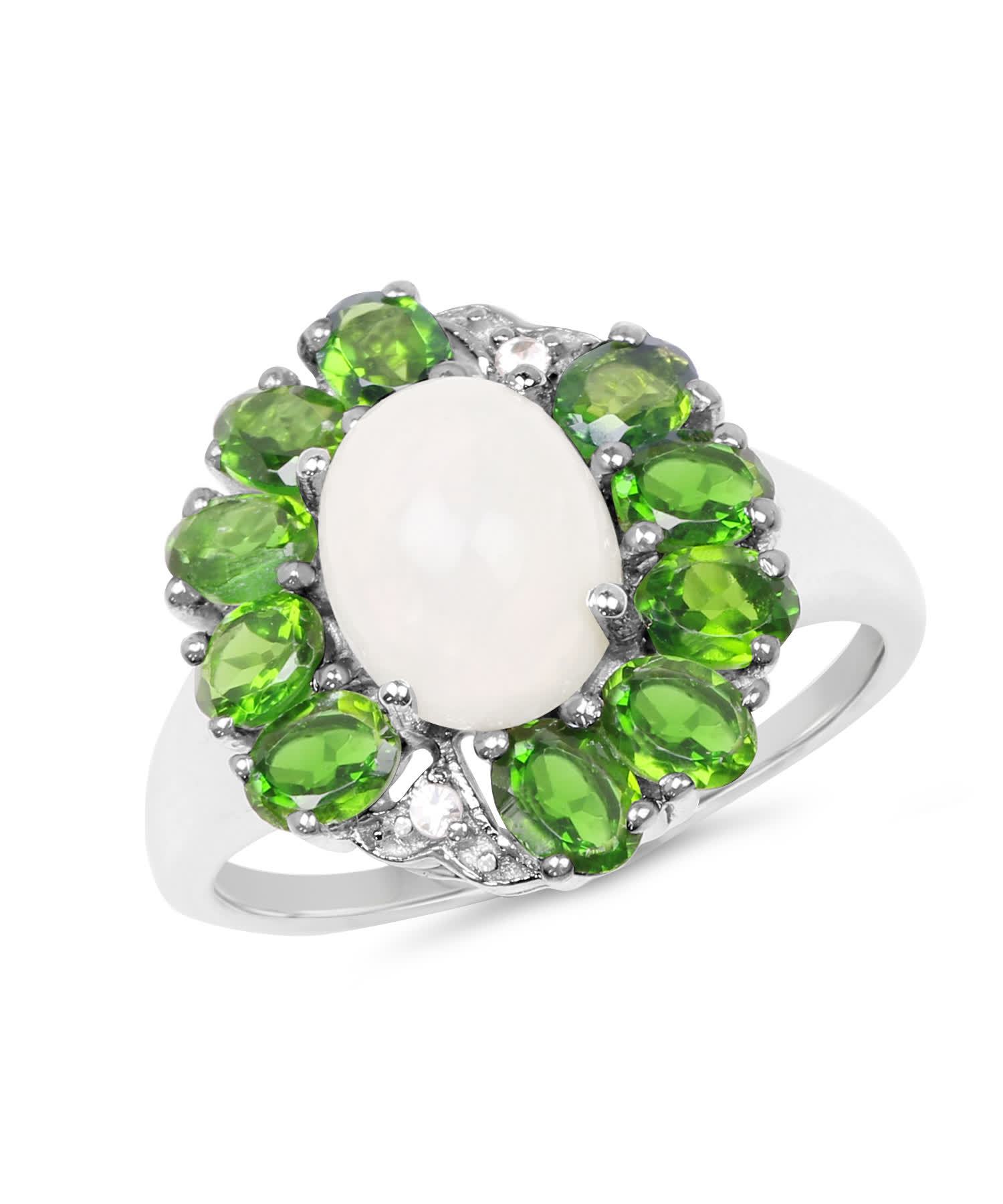 2.93ctw Natural Ethiopian Opal, Forest Green Chrome Diopside and Topaz Rhodium Plated 925 Sterling Silver Ring View 1