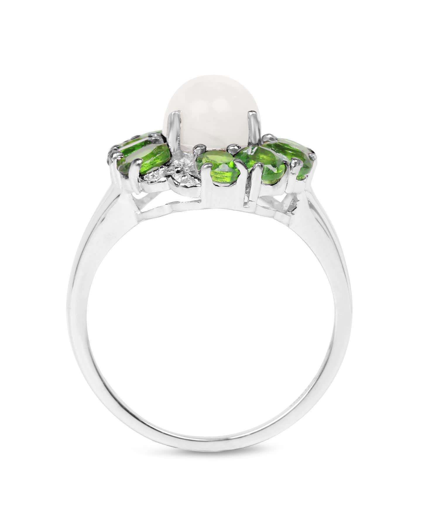 2.93ctw Natural Ethiopian Opal, Forest Green Chrome Diopside and Topaz Rhodium Plated 925 Sterling Silver Ring View 2