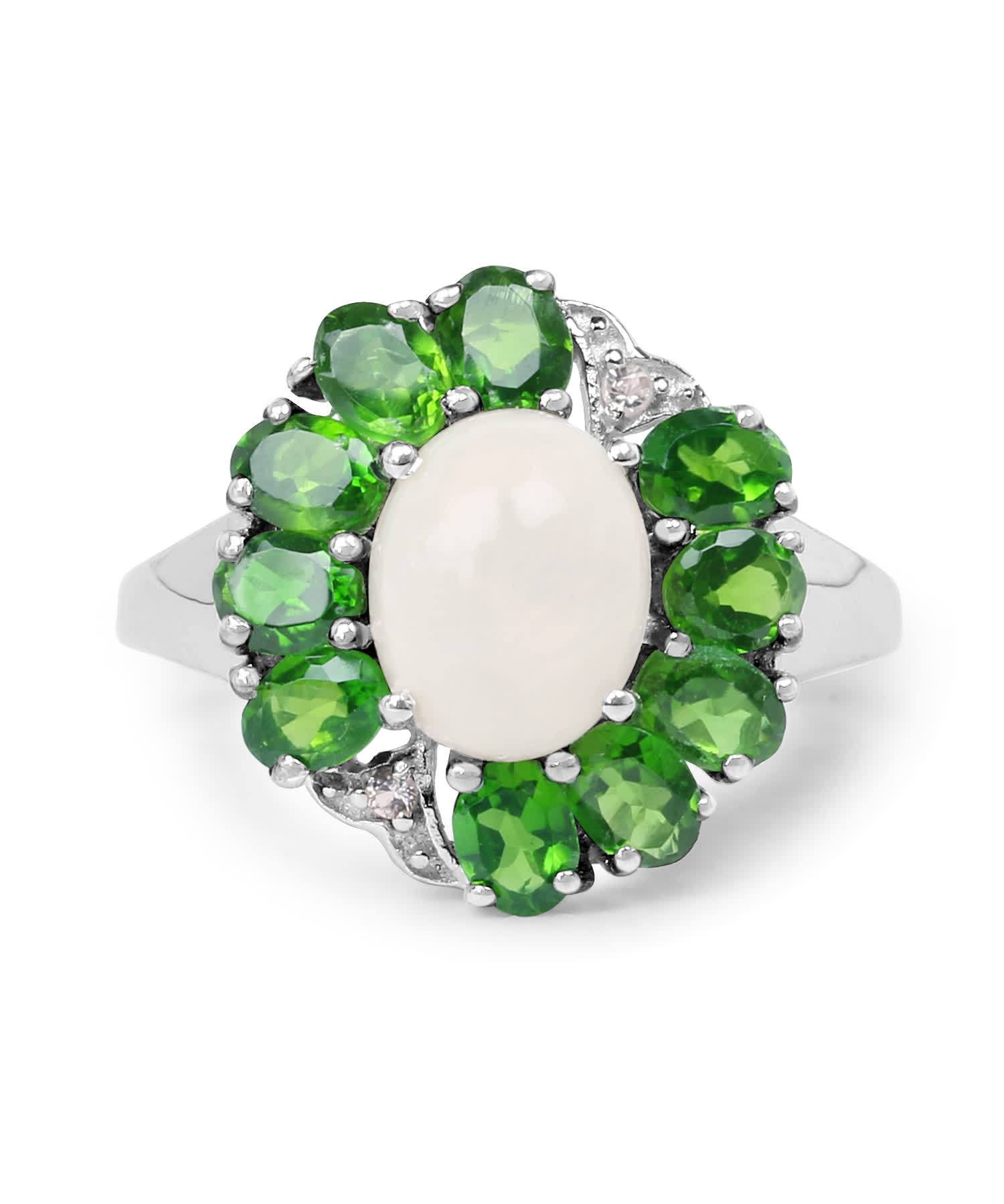 2.93ctw Natural Ethiopian Opal, Forest Green Chrome Diopside and Topaz Rhodium Plated 925 Sterling Silver Ring View 3
