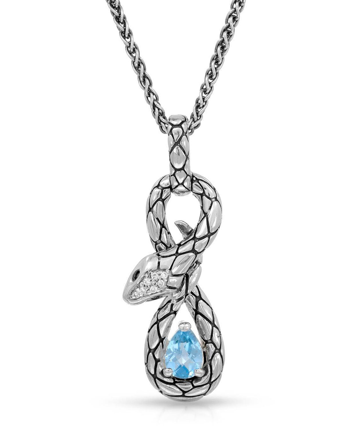 Colore by Simon Golub 1.00 ctw Natural Sky Blue Topaz and Diamond 925 Sterling Silver Snake Pendant (chain not included) View 1