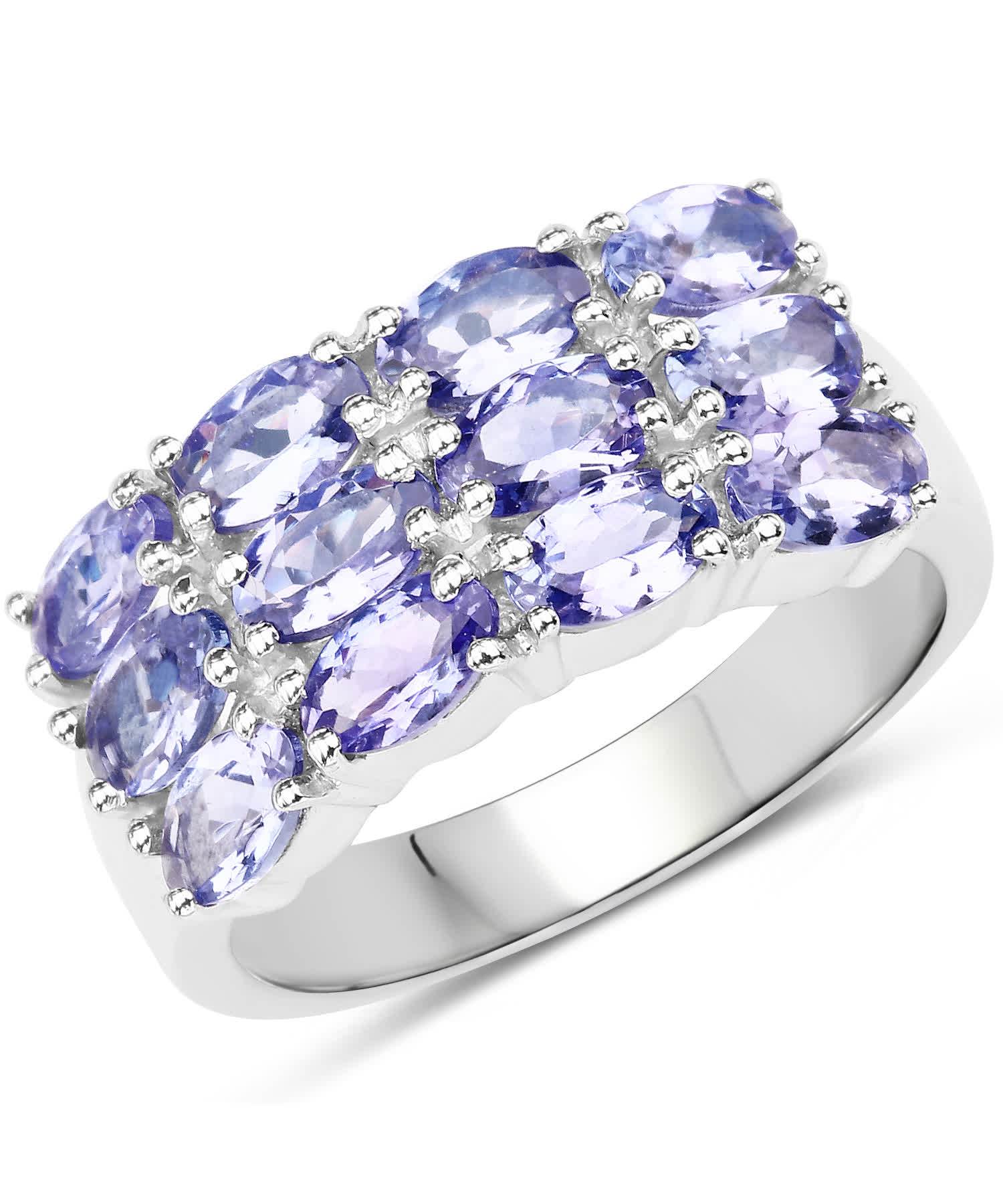 3.00ctw Natural Tanzanite Rhodium Plated 925 Sterling Silver Ring View 1