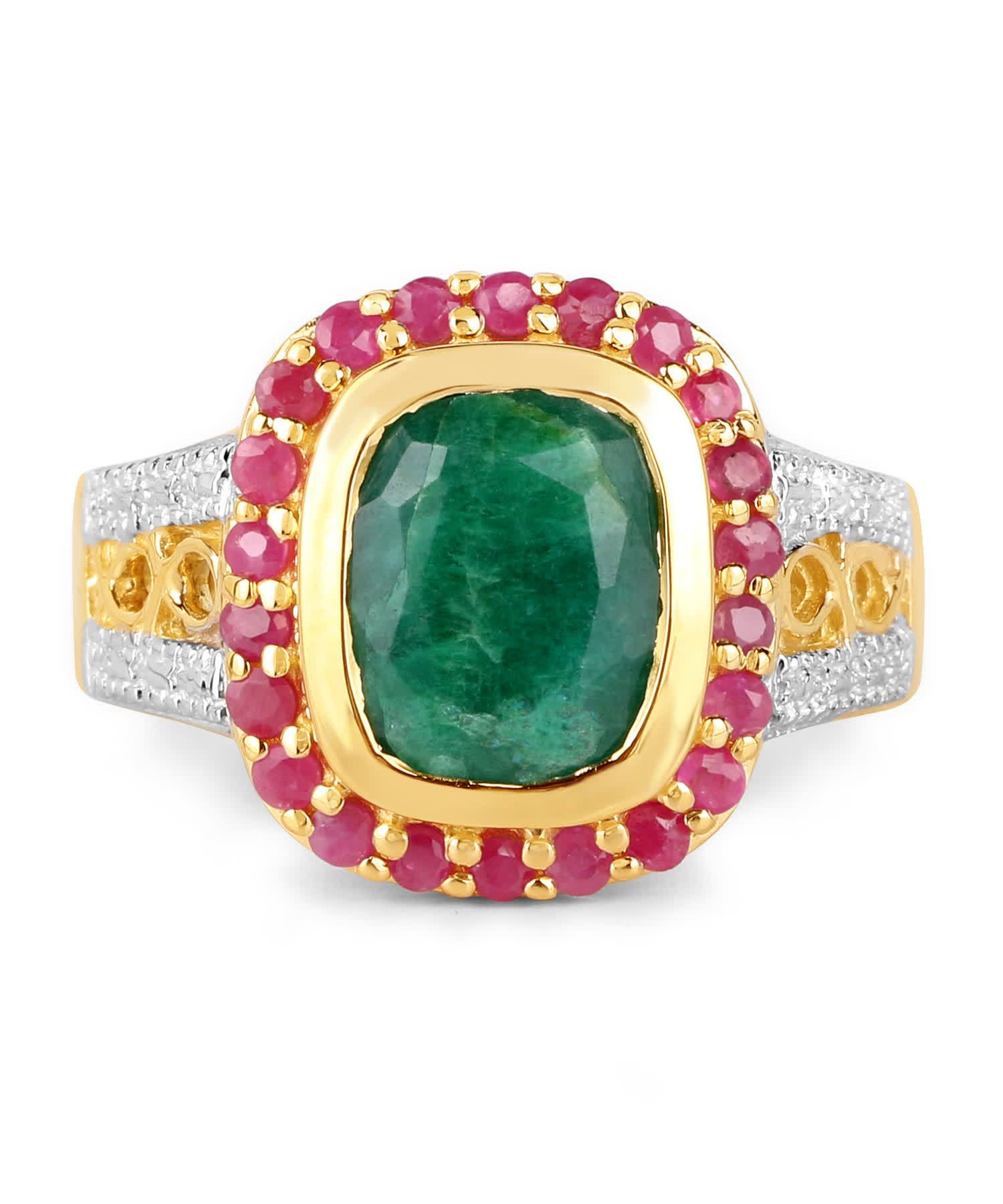 4.88ctw Natural Forest Green Emerald and Ruby 14k Gold Plated 925 Sterling Silver Cocktail Ring View 3