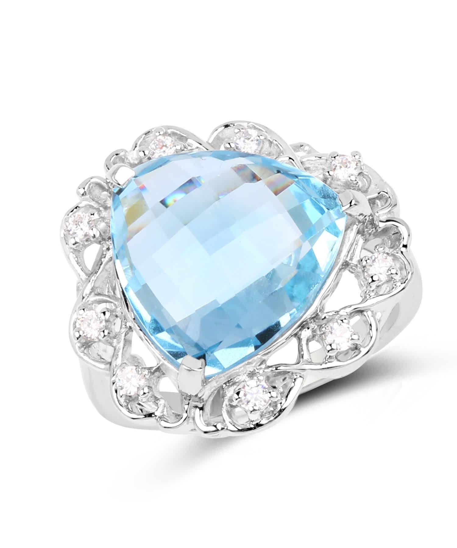 11.01ctw Natural Swiss Blue Topaz and Zircon Rhodium Plated 925 Sterling Silver Triangle Cocktail Ring View 1