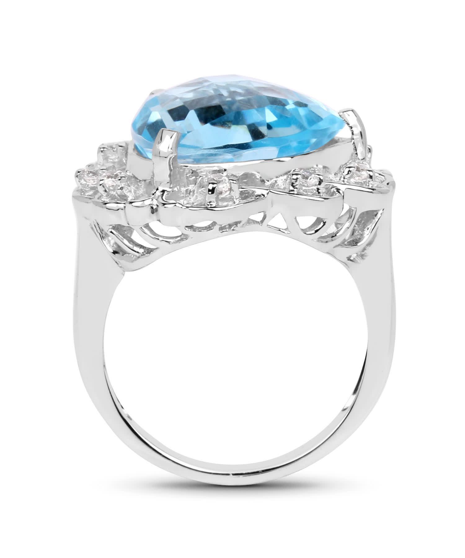 11.01ctw Natural Swiss Blue Topaz and Zircon Rhodium Plated 925 Sterling Silver Triangle Cocktail Ring View 2