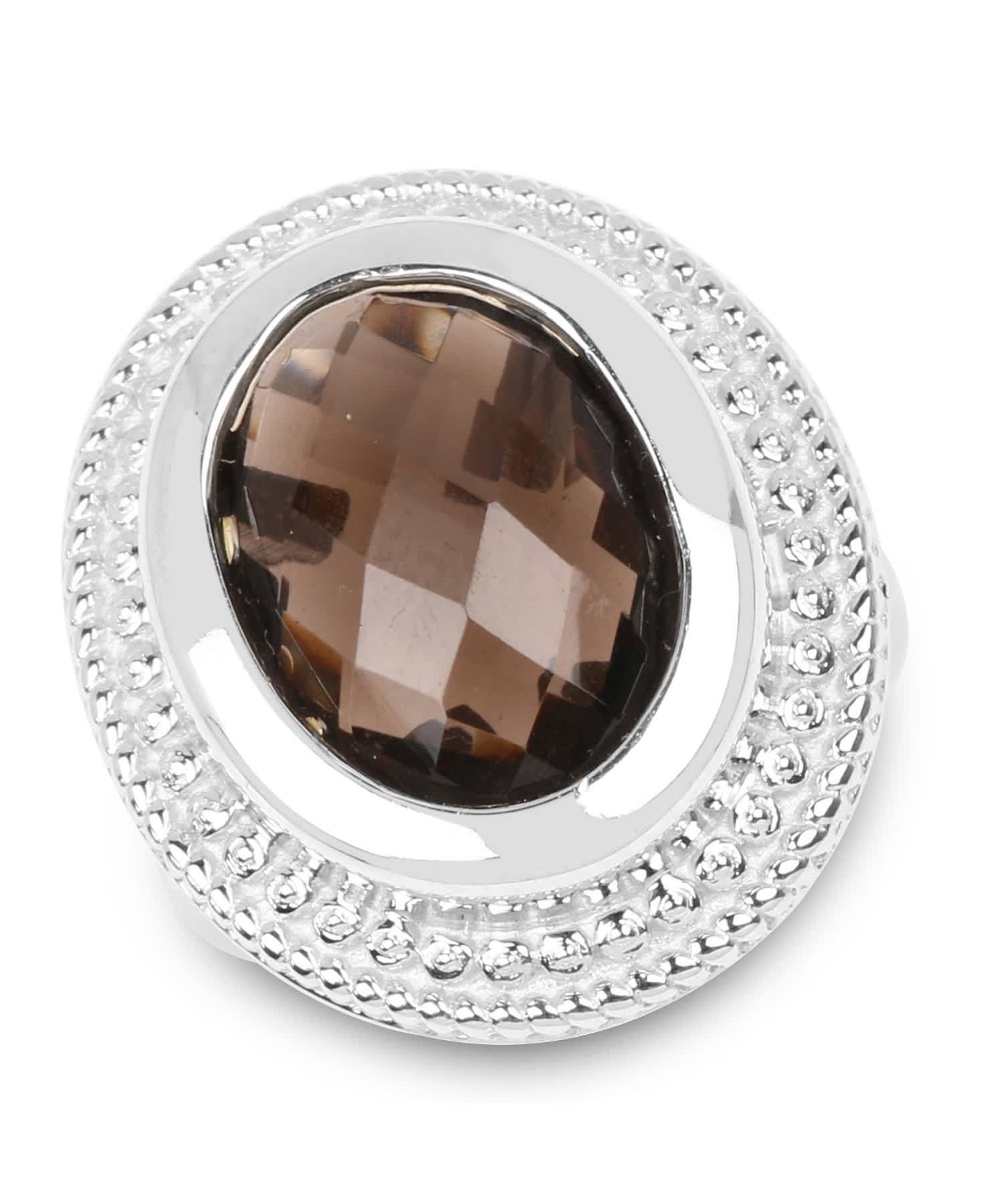 7.90ctw Natural Smoky Quartz Rhodium Plated 925 Sterling Silver Oval Cocktail Ring View 1