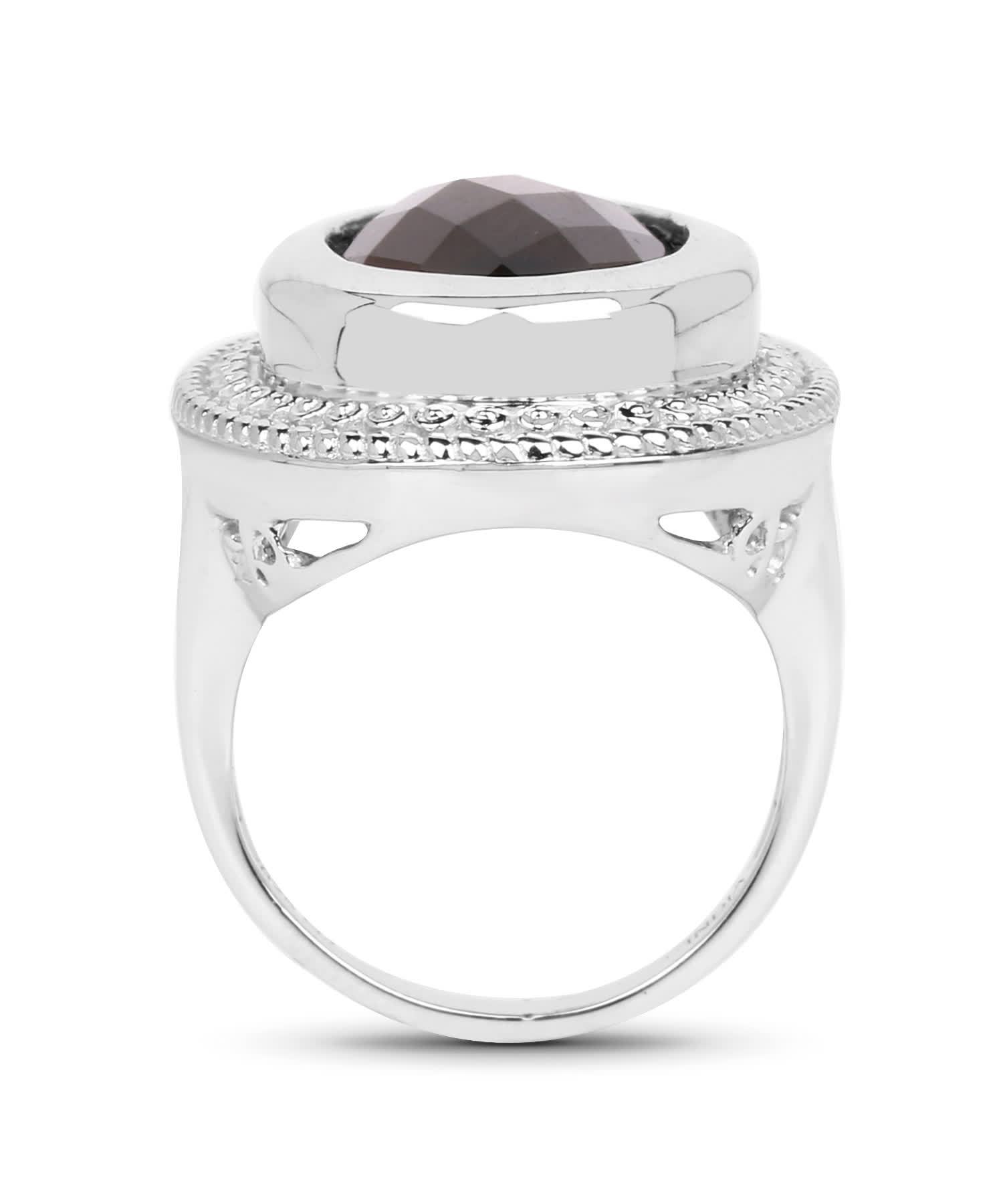 7.90ctw Natural Smoky Quartz Rhodium Plated 925 Sterling Silver Oval Cocktail Ring View 2
