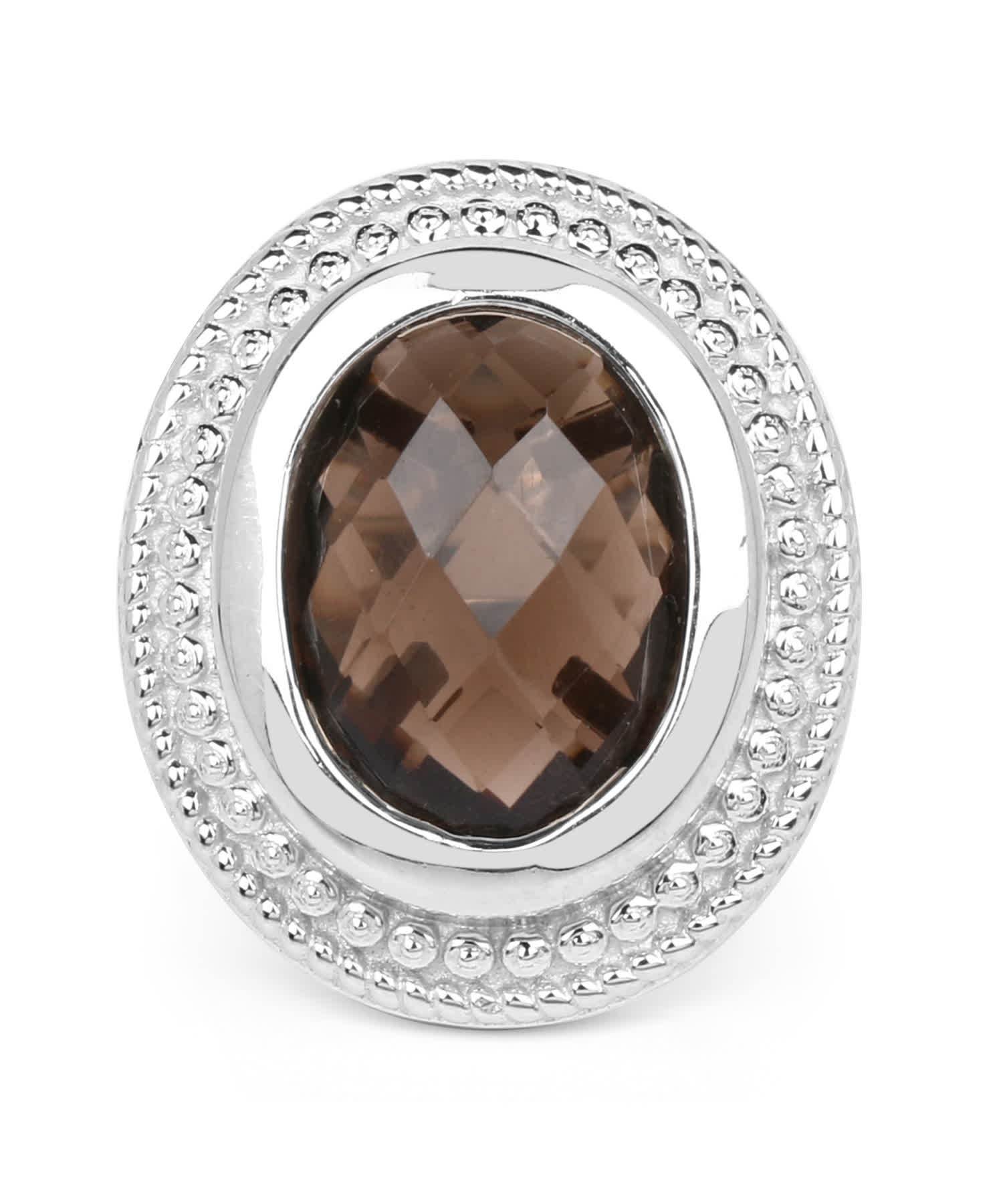 7.90ctw Natural Smoky Quartz Rhodium Plated 925 Sterling Silver Oval Cocktail Ring View 3