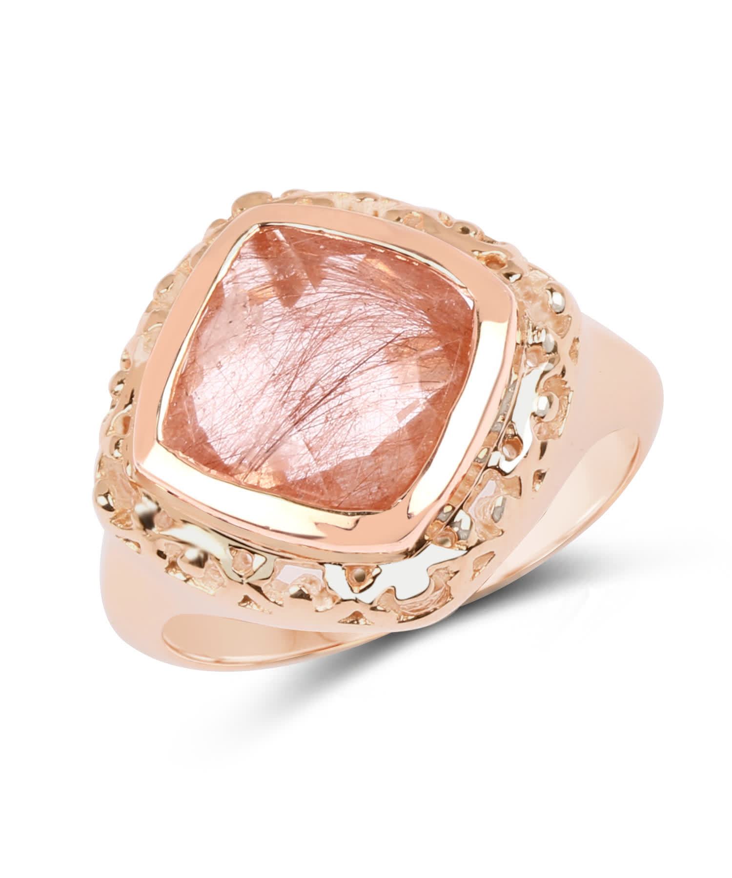 3.25ctw Natural Pink Rutilated Quartz 14k Gold Plated 925 Sterling Silver Cocktail Ring View 1