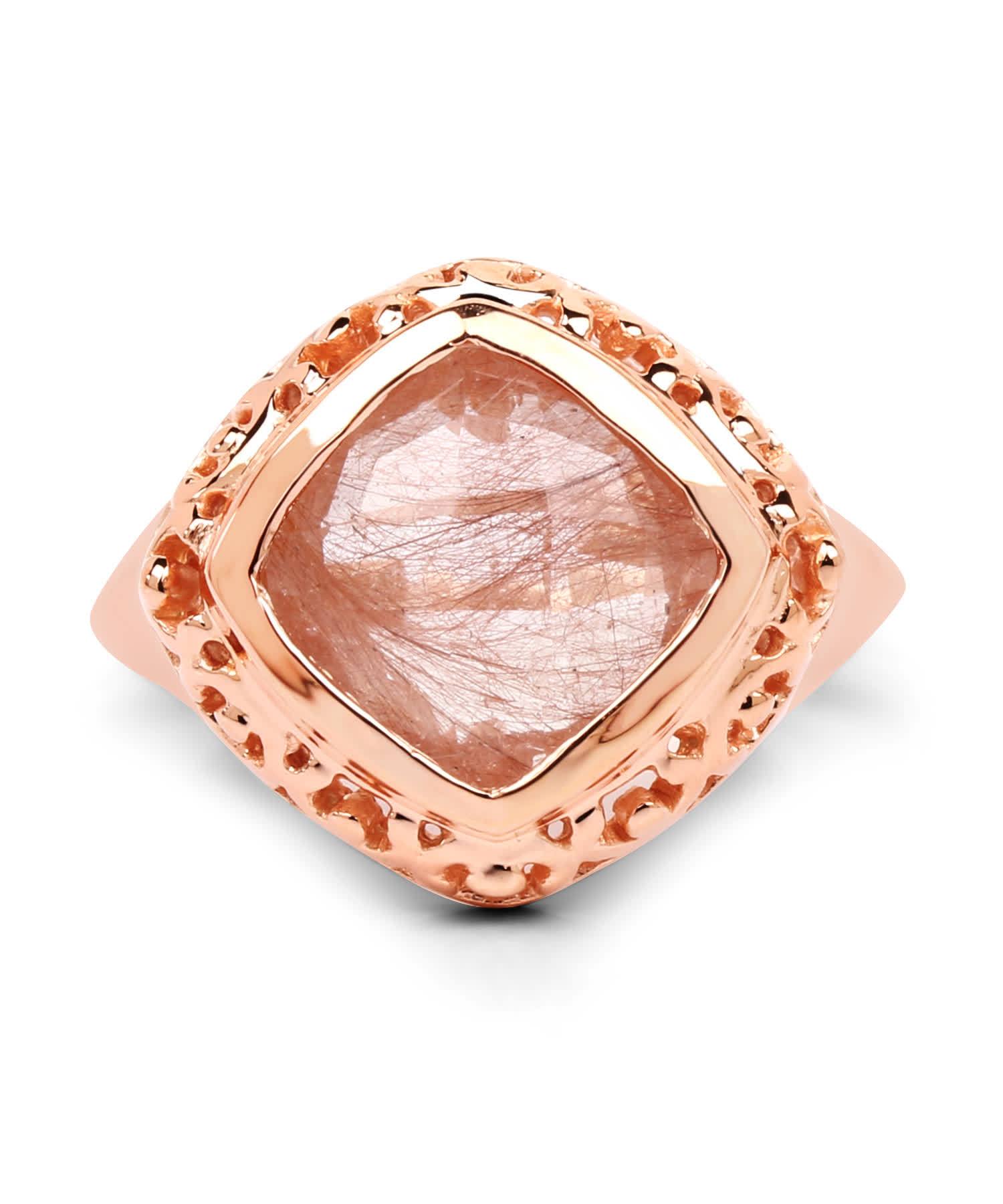 3.25ctw Natural Pink Rutilated Quartz 14k Gold Plated 925 Sterling Silver Cocktail Ring View 3