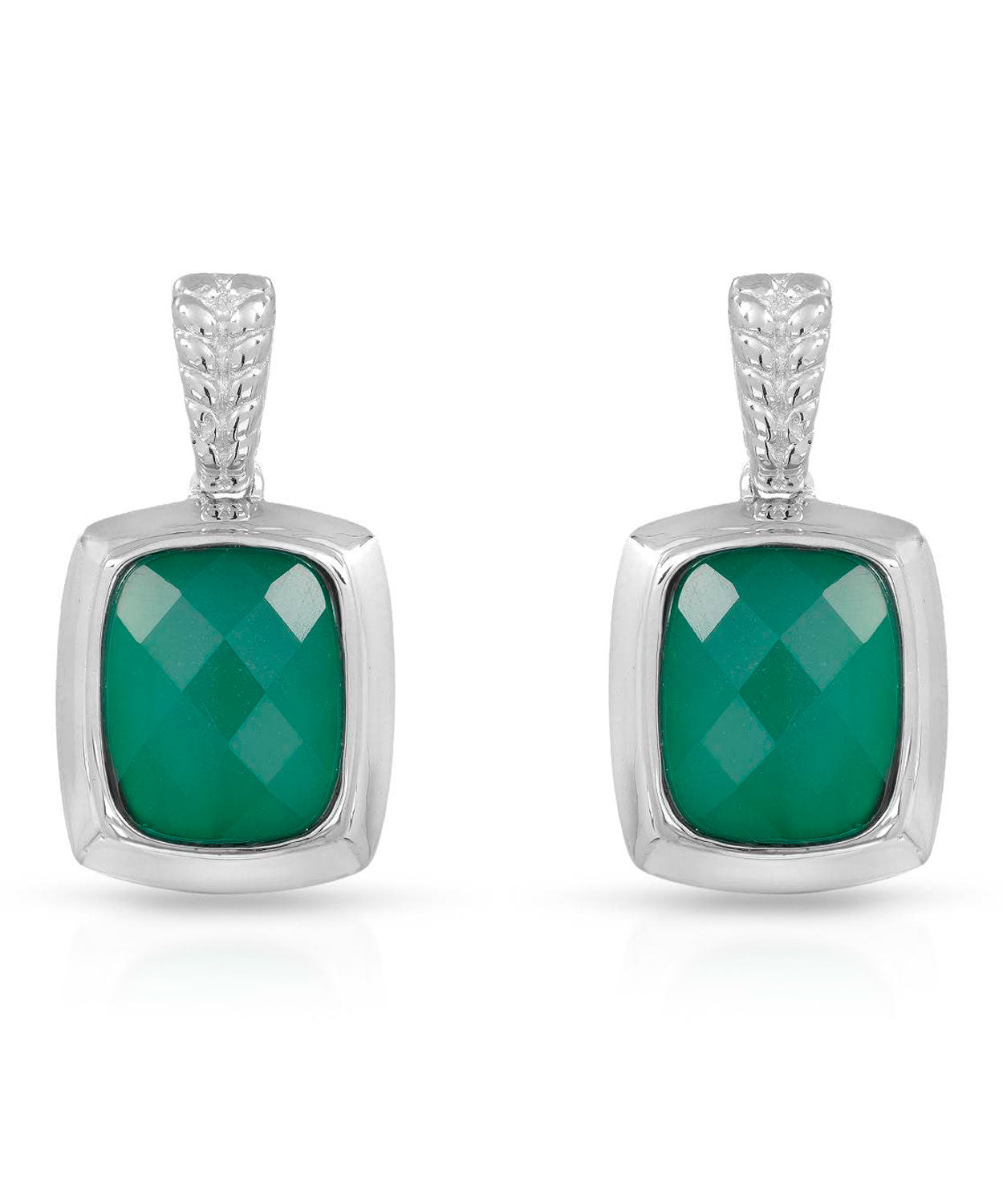 Colore by Simon Golub 4.00 ctw Natural Green Agate Rhodium Plated 925 Sterling Silver Dangle Earrings View 1