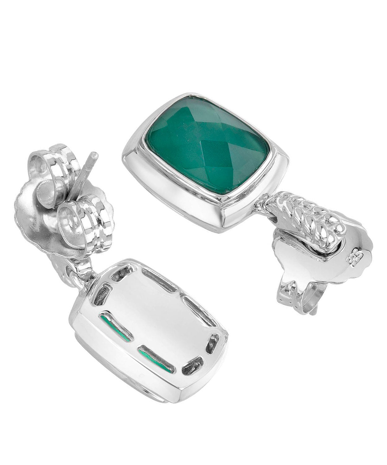 Colore by Simon Golub 4.00 ctw Natural Green Agate Rhodium Plated 925 Sterling Silver Dangle Earrings View 2