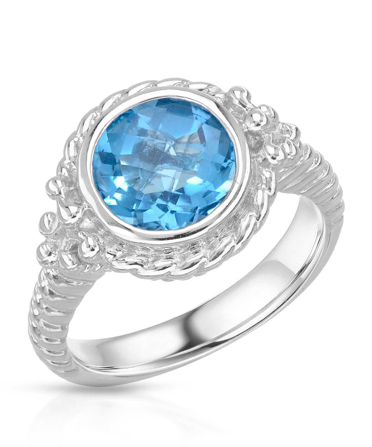 Colore by Simon Golub 3.10 ctw Natural Swiss Blue Topaz Rhodium Plated 925 Sterling Silver Victorian Style Ring View 1