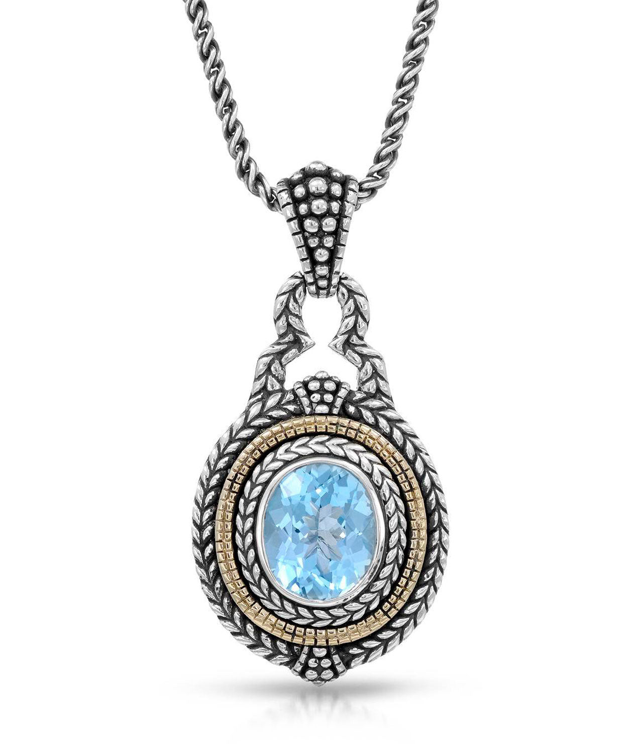Colore by Simon Golub 4.20 ctw Natural Swiss Blue Topaz 925 Sterling Silver Victorian Style Pendant With Chain - With 18k Gold Inlay View 1