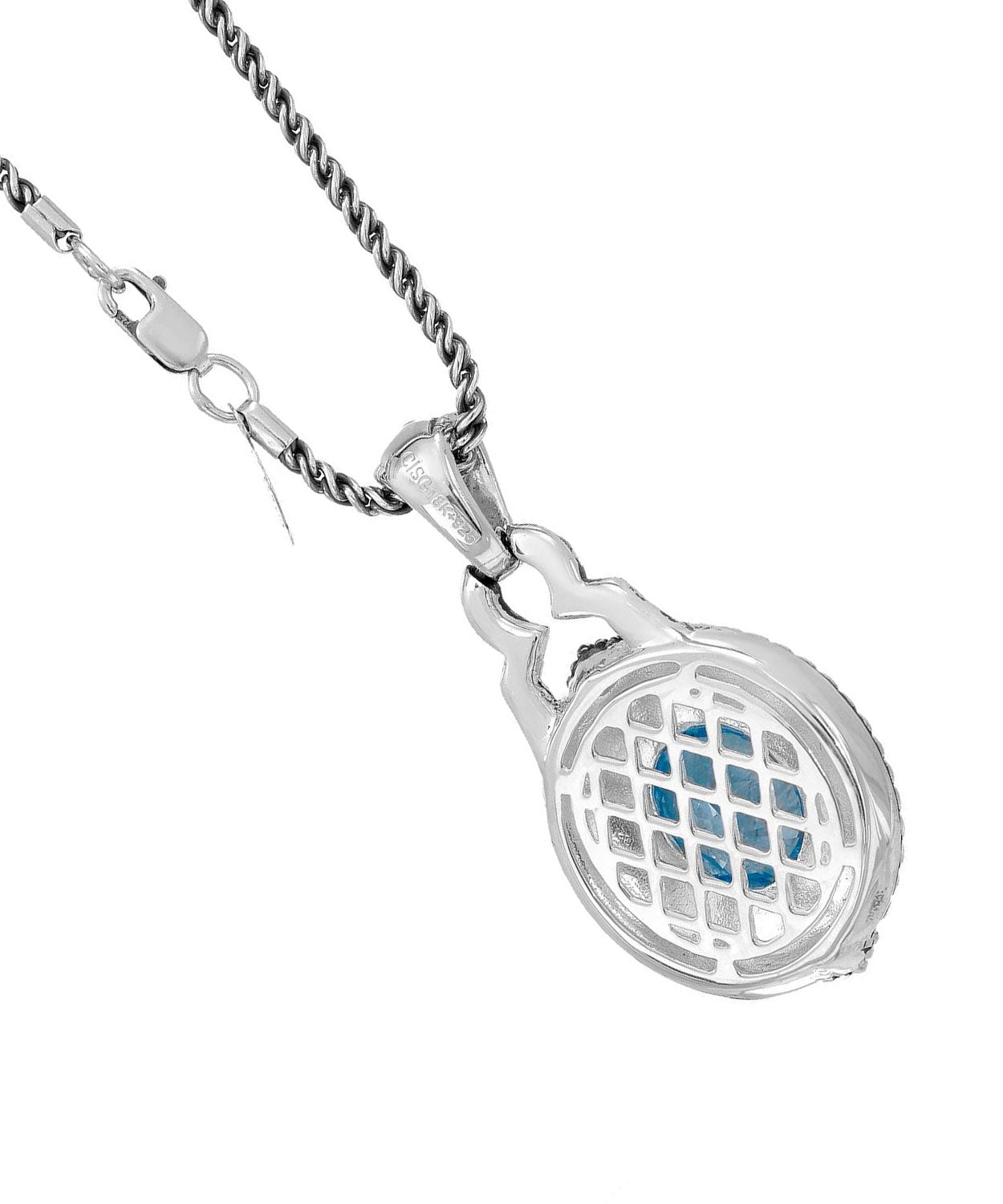 Colore by Simon Golub 4.20 ctw Natural Swiss Blue Topaz 925 Sterling Silver Victorian Style Pendant With Chain - With 18k Gold Inlay View 2