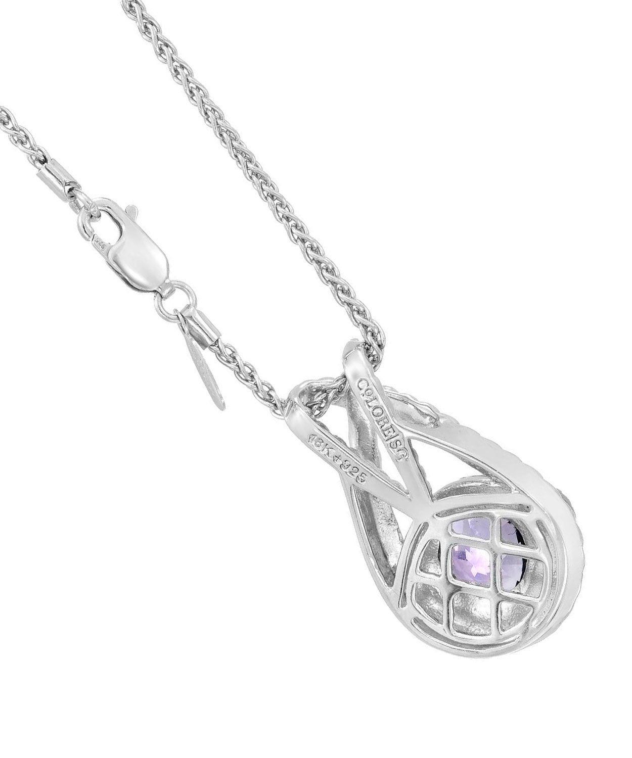 2.90 ctw Natural Amethyst Rhodium Plated 925 Sterling Silver Victorian Style Pendant With Chain - With 18k Gold Inlay View 2