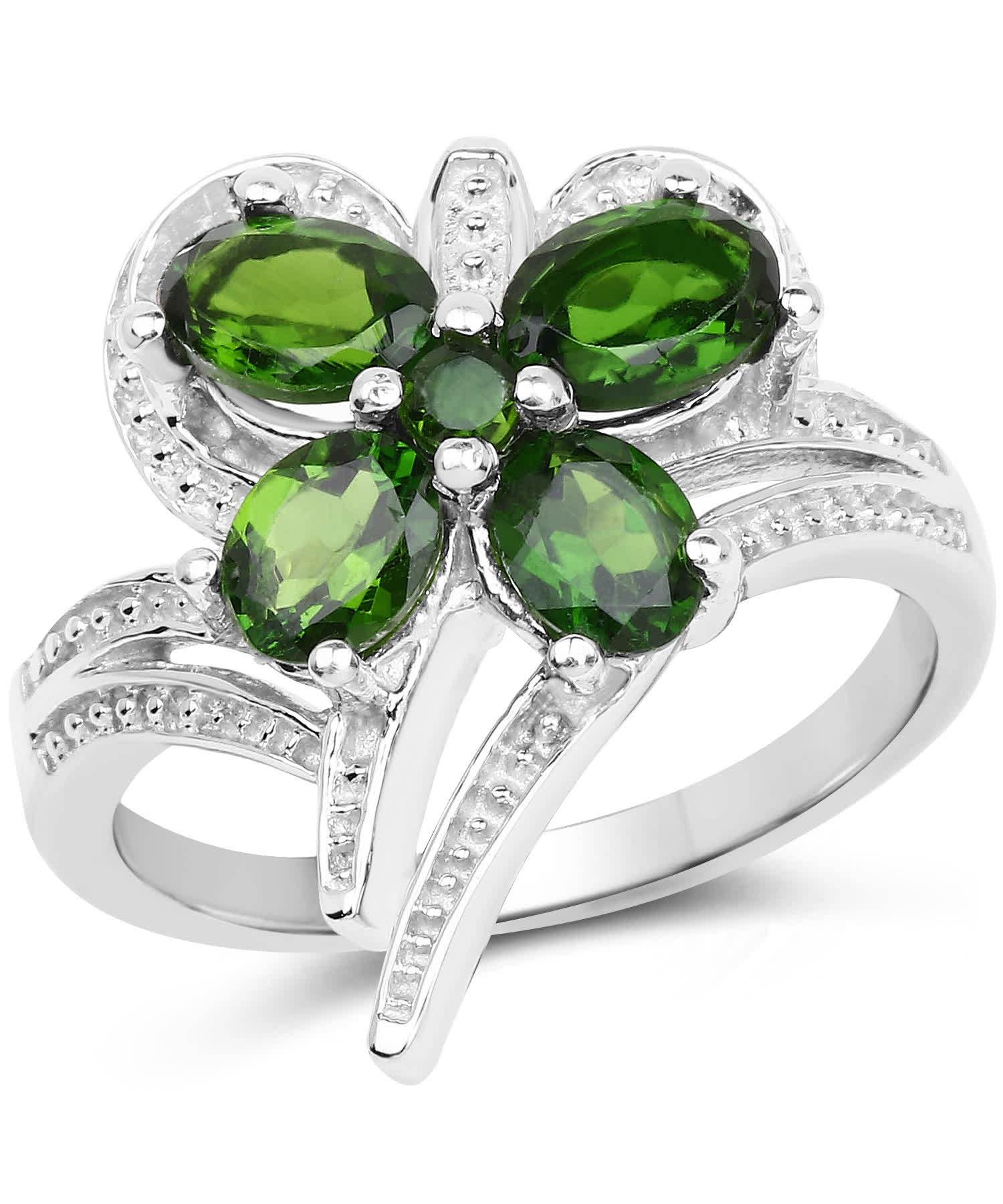 1.64ctw Natural Forest Green Chrome Diopside Rhodium Plated 925 Sterling Silver Butterfly Ring View 1