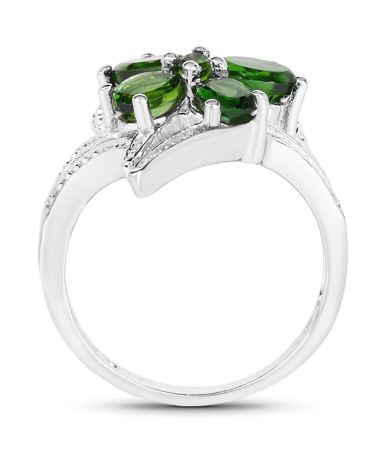 1.64ctw Natural Forest Green Chrome Diopside Rhodium Plated 925 Sterling Silver Butterfly Ring View 2