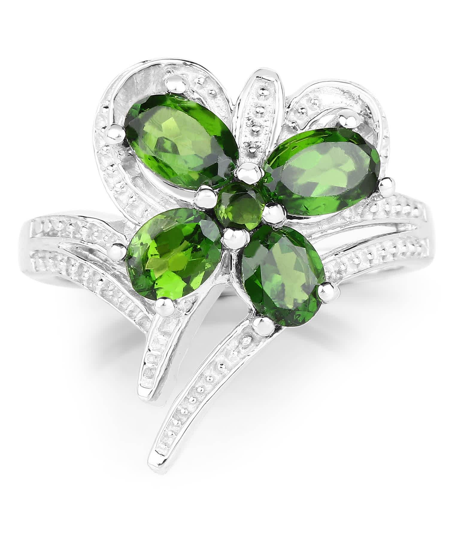 1.64ctw Natural Forest Green Chrome Diopside Rhodium Plated 925 Sterling Silver Butterfly Ring View 3