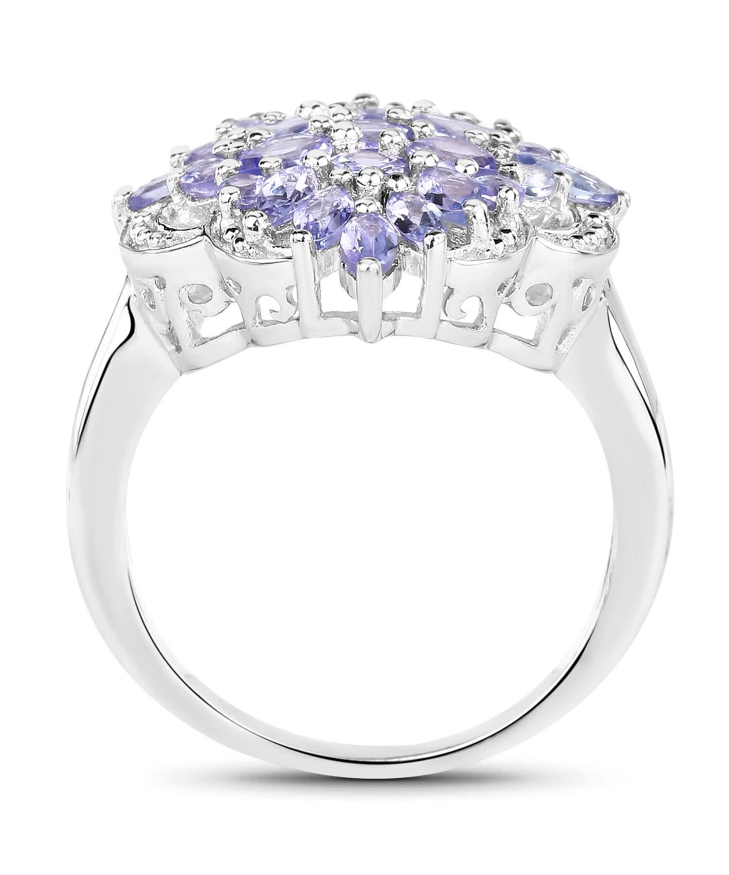 2.18ctw Natural Tanzanite Rhodium Plated 925 Sterling Silver Flower Cocktail Ring View 2