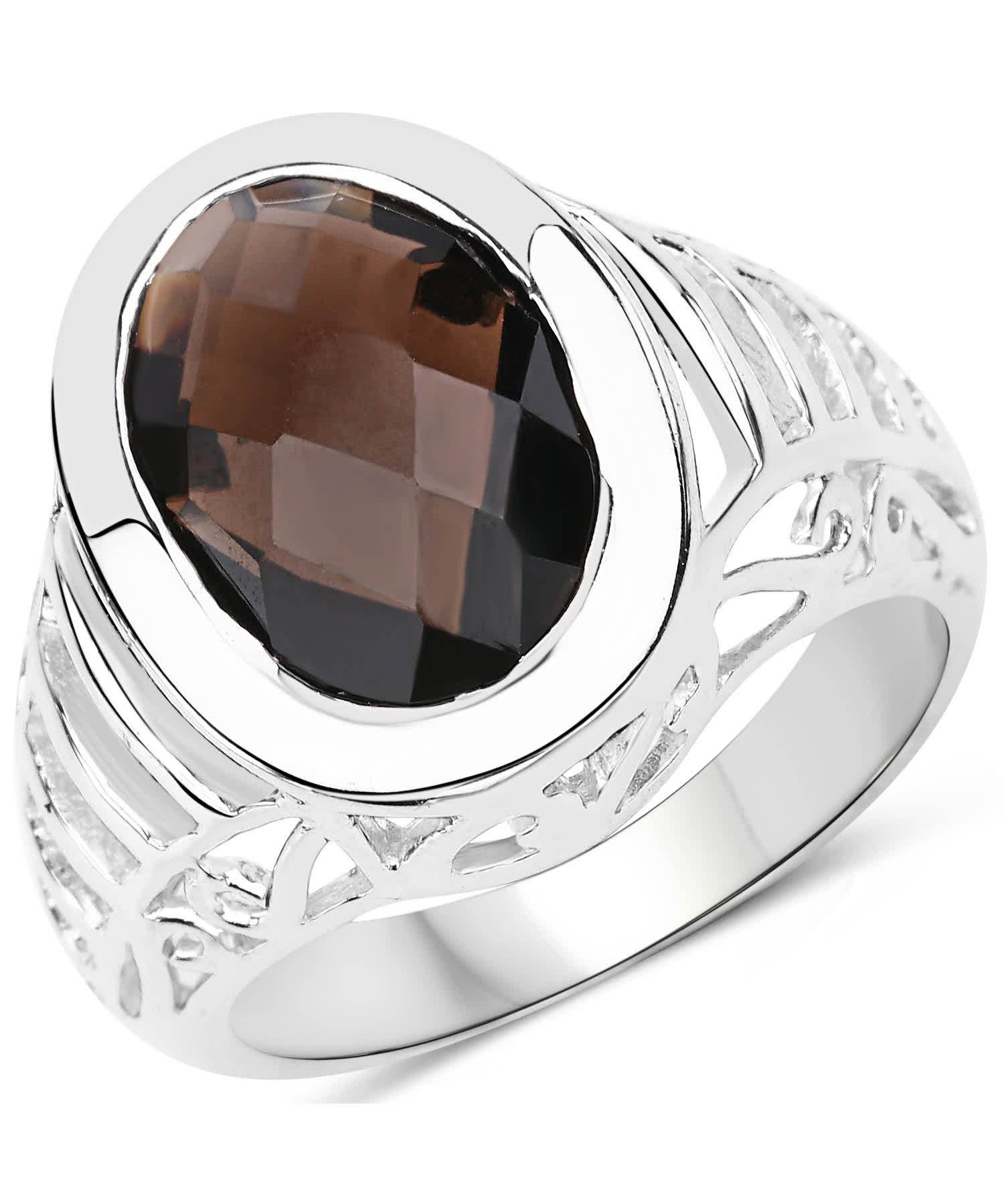 5.46ctw Natural Smoky Quartz Rhodium Plated 925 Sterling Silver Ring View 1