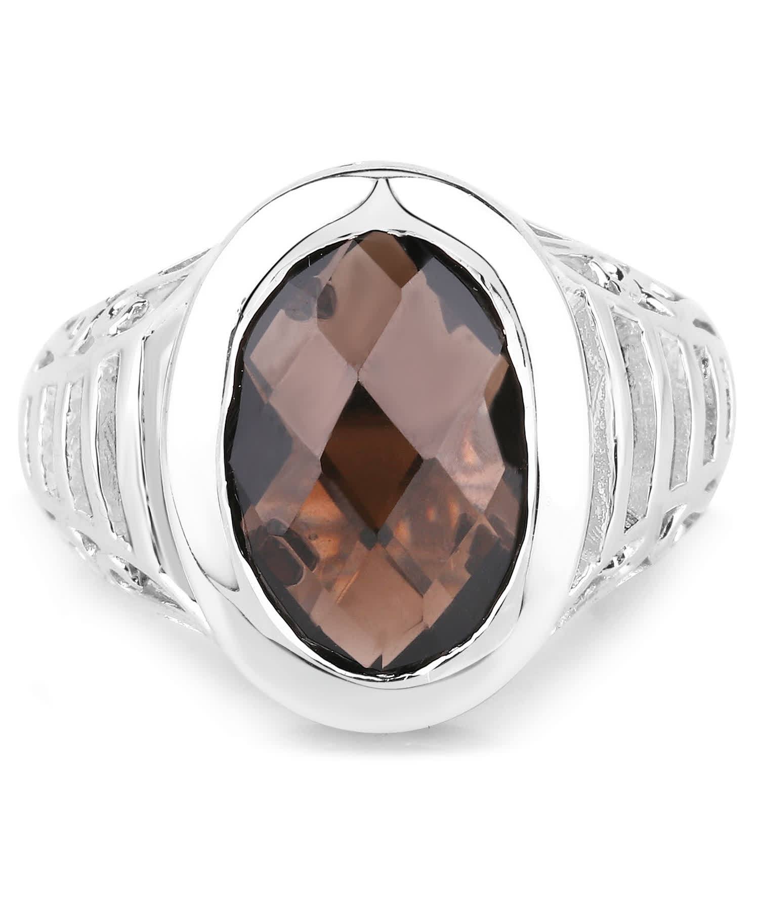 5.46ctw Natural Smoky Quartz Rhodium Plated 925 Sterling Silver Ring View 3