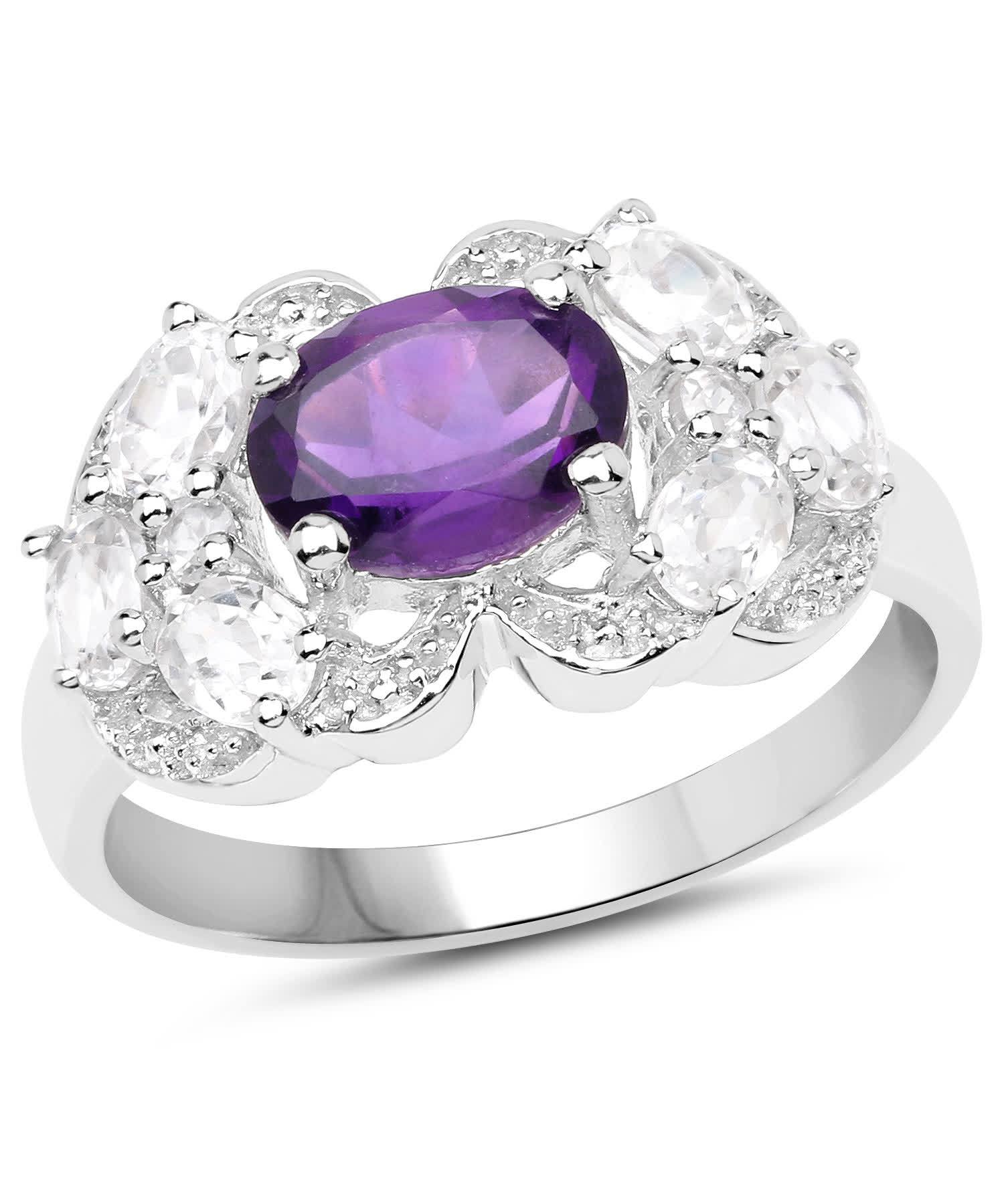2.75ctw Natural Amethyst and Zircon Rhodium Plated 925 Sterling Silver Ring View 1