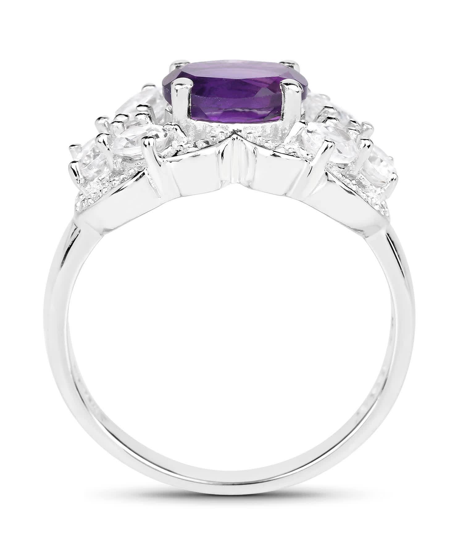 2.75ctw Natural Amethyst and Zircon Rhodium Plated 925 Sterling Silver Ring View 2