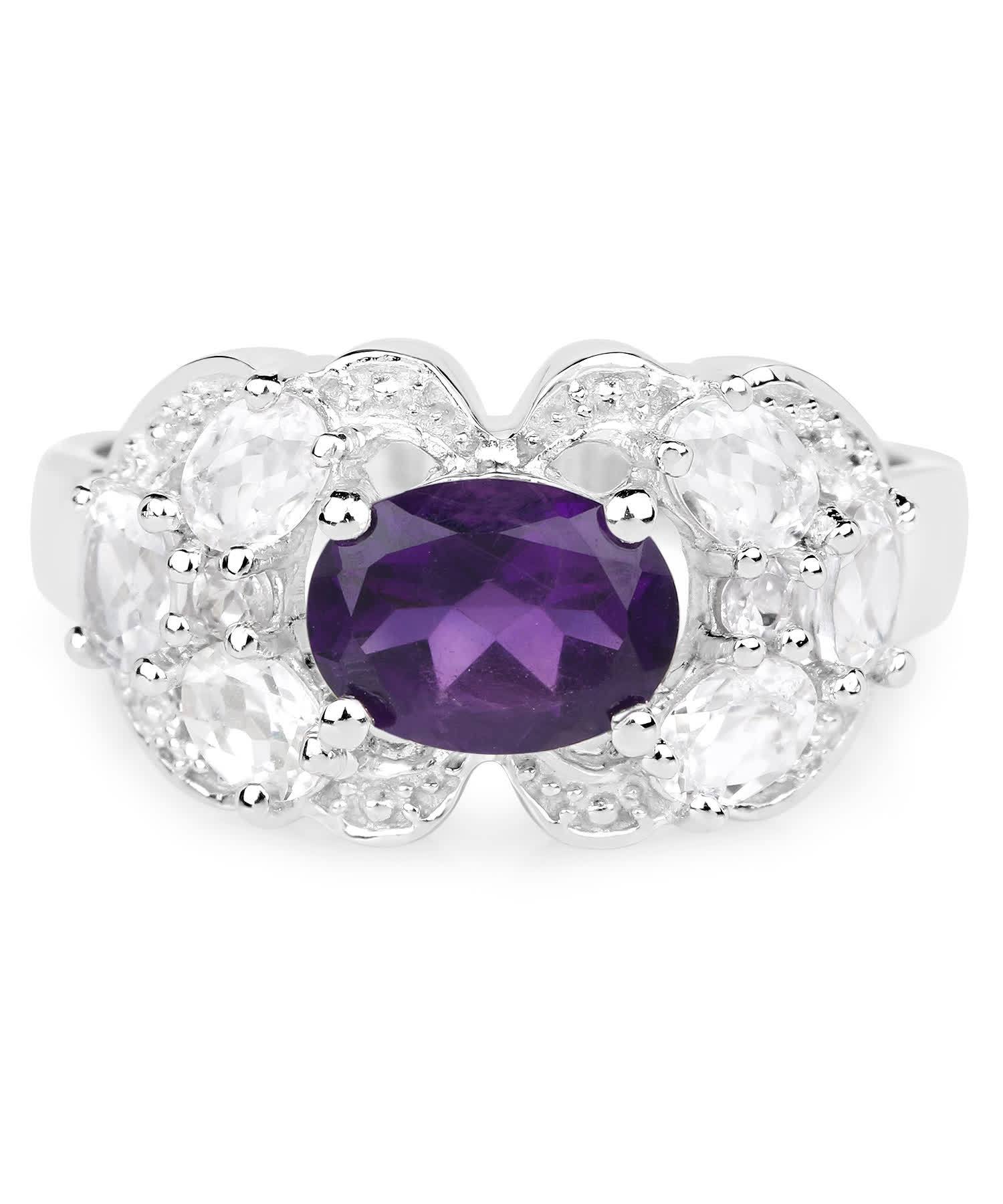 2.75ctw Natural Amethyst and Zircon Rhodium Plated 925 Sterling Silver Ring View 3