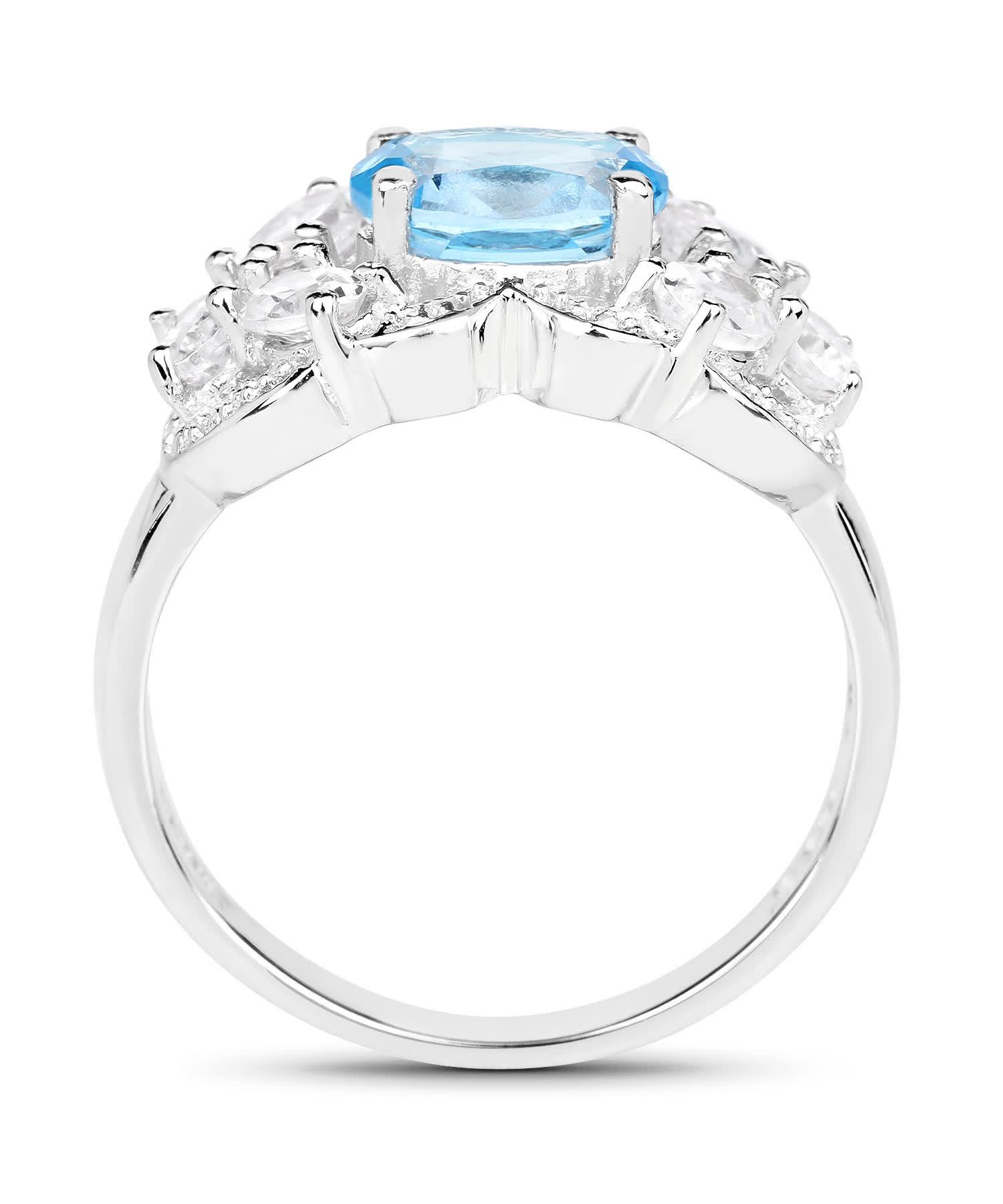 3.20ctw Natural Sky Blue Topaz and Zircon Rhodium Plated 925 Sterling Silver Ring View 2
