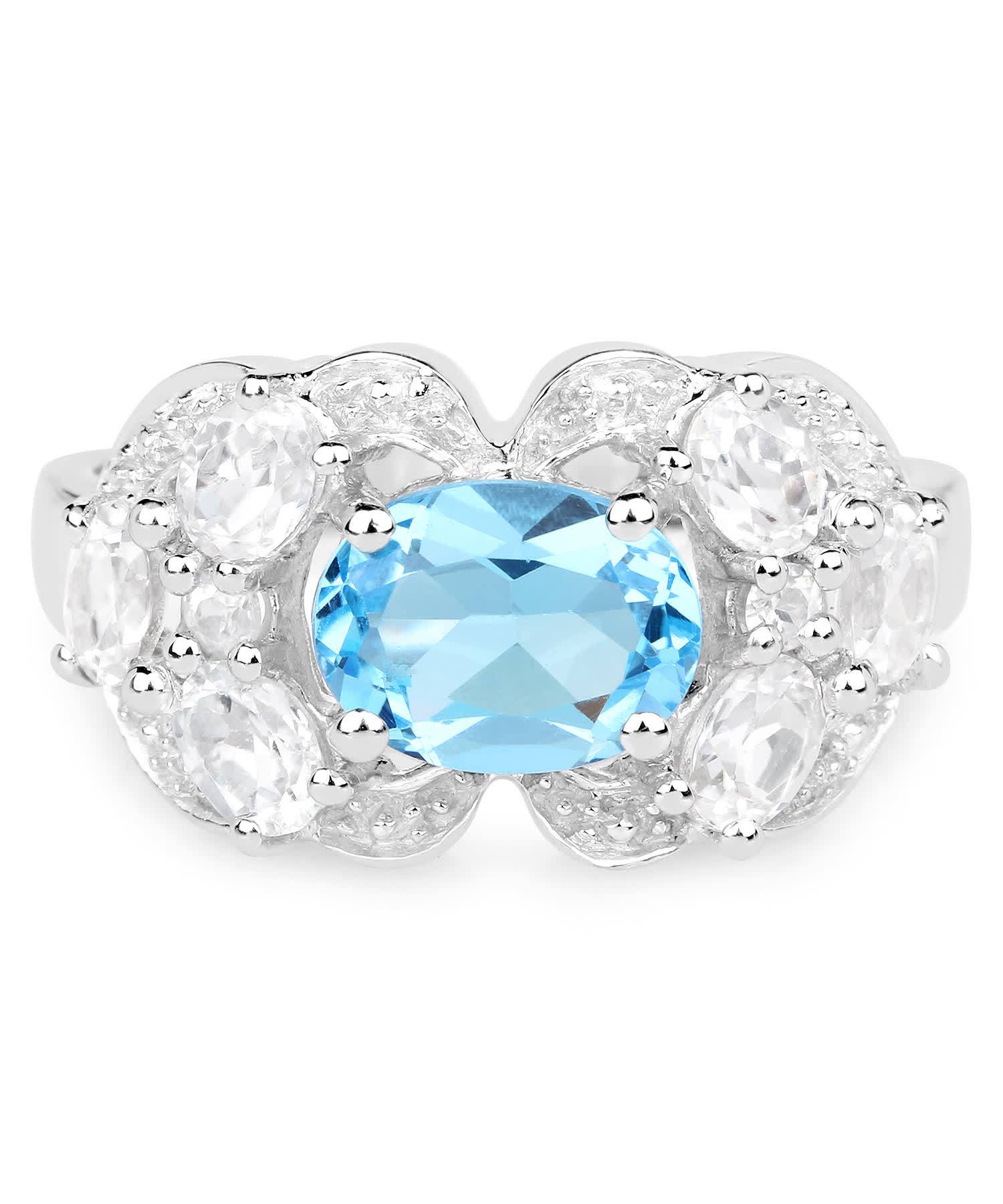 3.20ctw Natural Sky Blue Topaz and Zircon Rhodium Plated 925 Sterling Silver Ring View 3