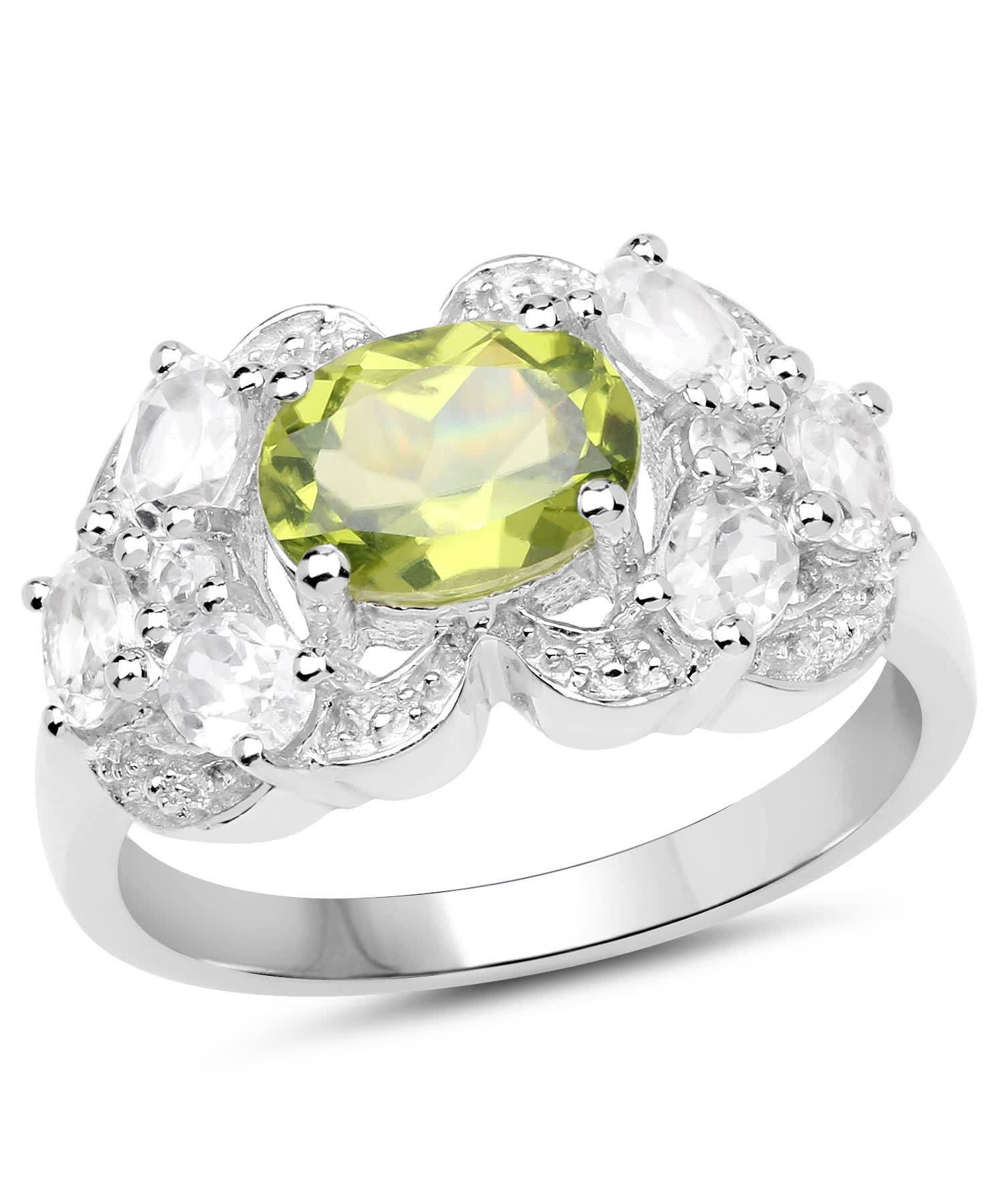 2.70ctw Natural Lime Peridot and Zircon Rhodium Plated 925 Sterling Silver Ring View 1