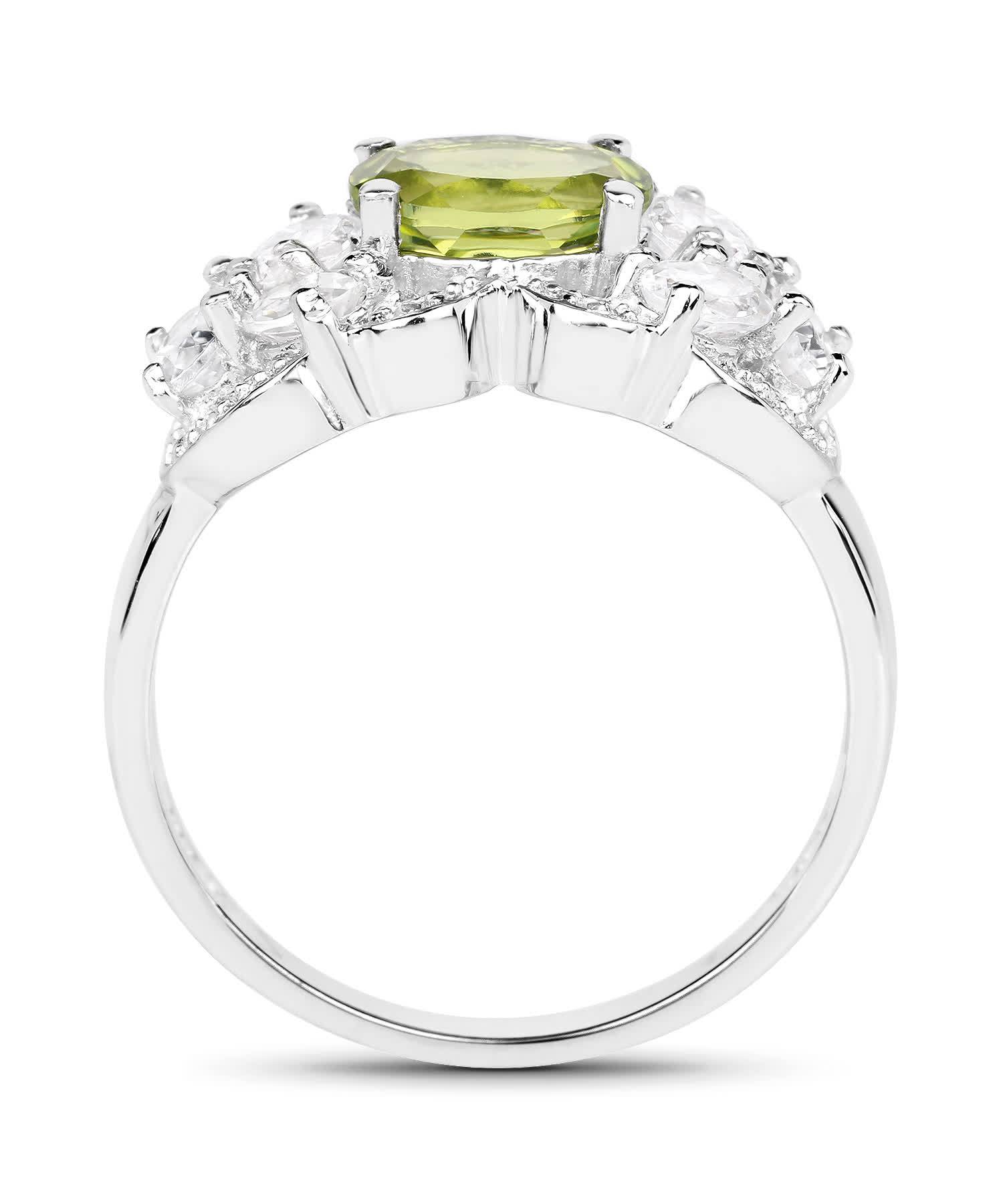 2.70ctw Natural Lime Peridot and Zircon Rhodium Plated 925 Sterling Silver Ring View 2