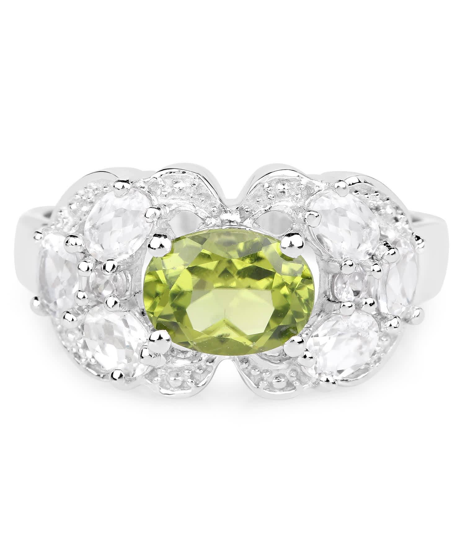 2.70ctw Natural Lime Peridot and Zircon Rhodium Plated 925 Sterling Silver Ring View 3