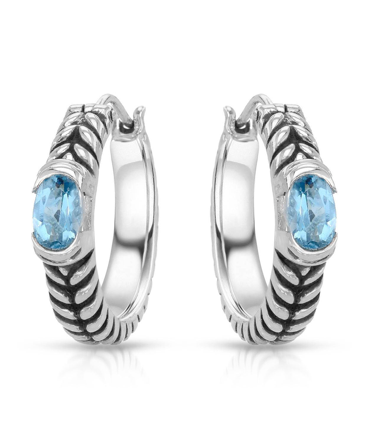 Colore by Simon Golub 1.10 ctw Natural Swiss Blue Topaz 925 Sterling Silver Antique Style Hoop Earrings View 1