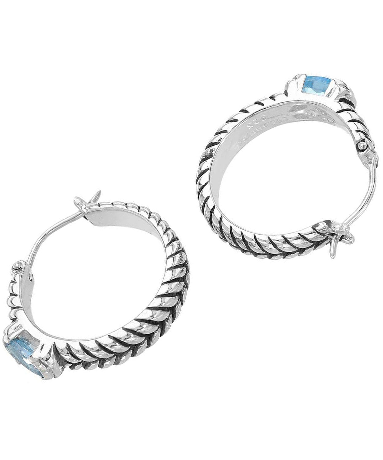 Colore by Simon Golub 1.10 ctw Natural Swiss Blue Topaz 925 Sterling Silver Antique Style Hoop Earrings View 2