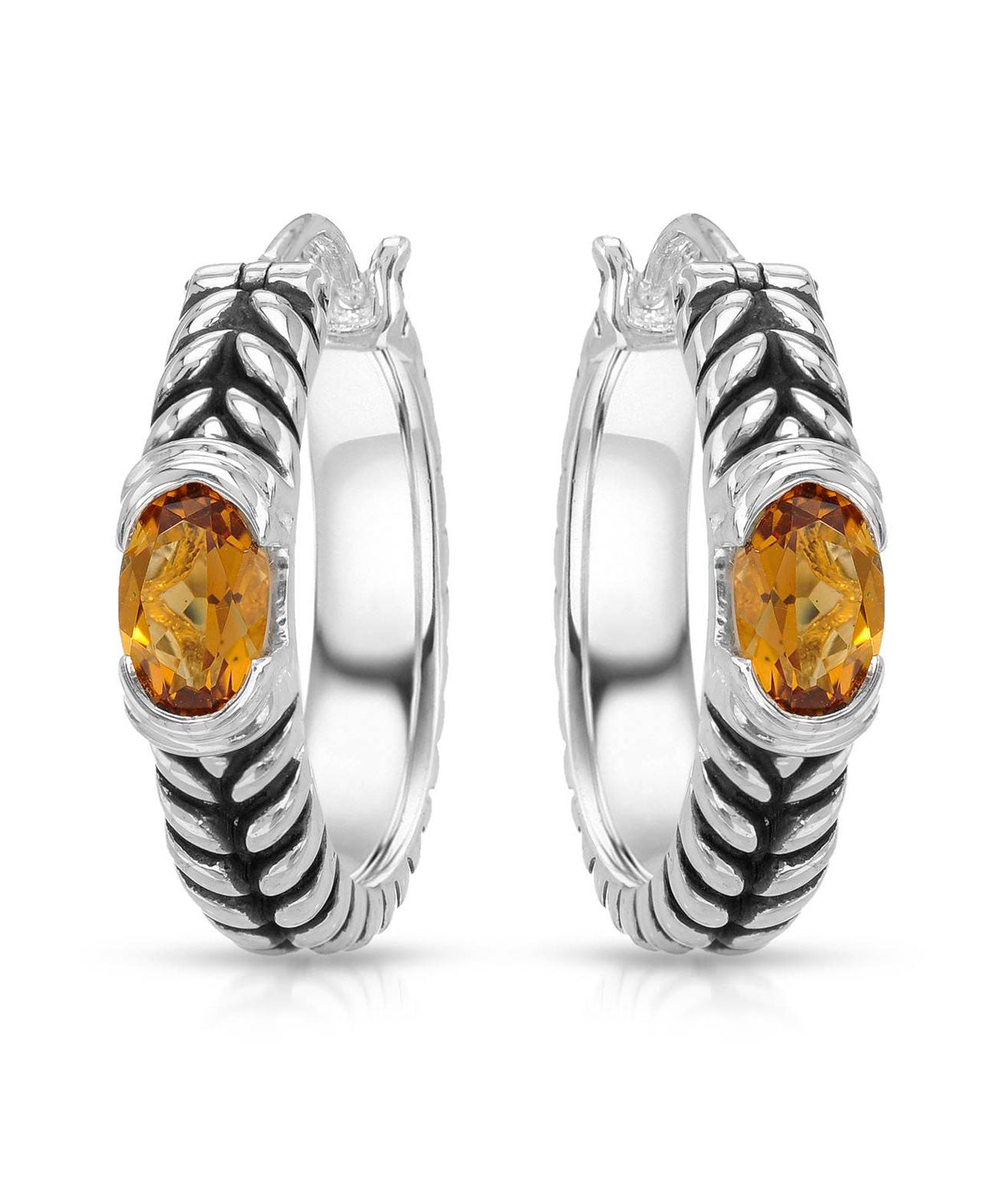 Colore by Simon Golub 1.00 ctw Natural Honey Citrine 925 Sterling Silver Hoop Earrings View 1