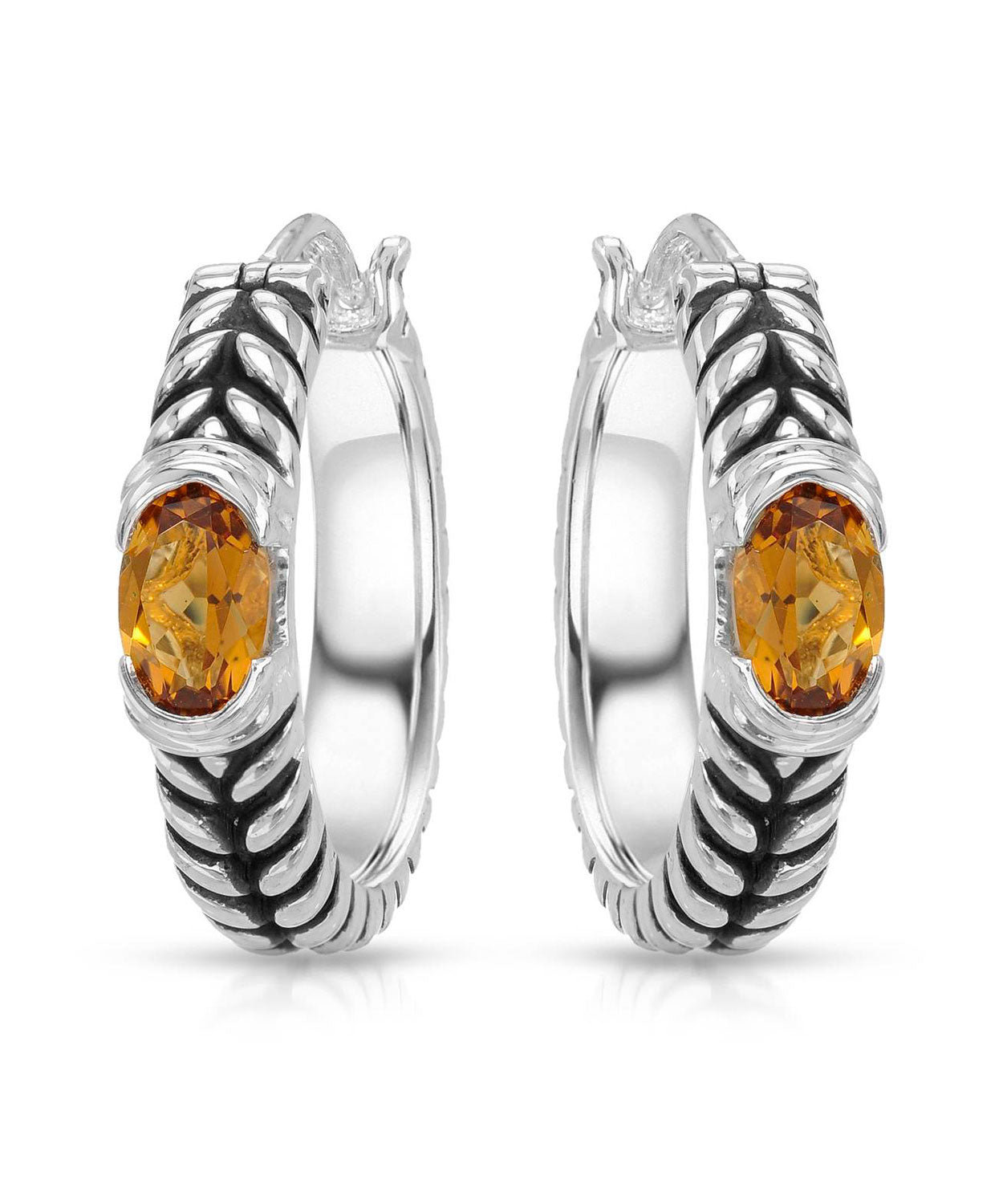 Colore by Simon Golub 1.00 ctw Natural Honey Citrine 925 Sterling Silver Hoop Earrings View 1
