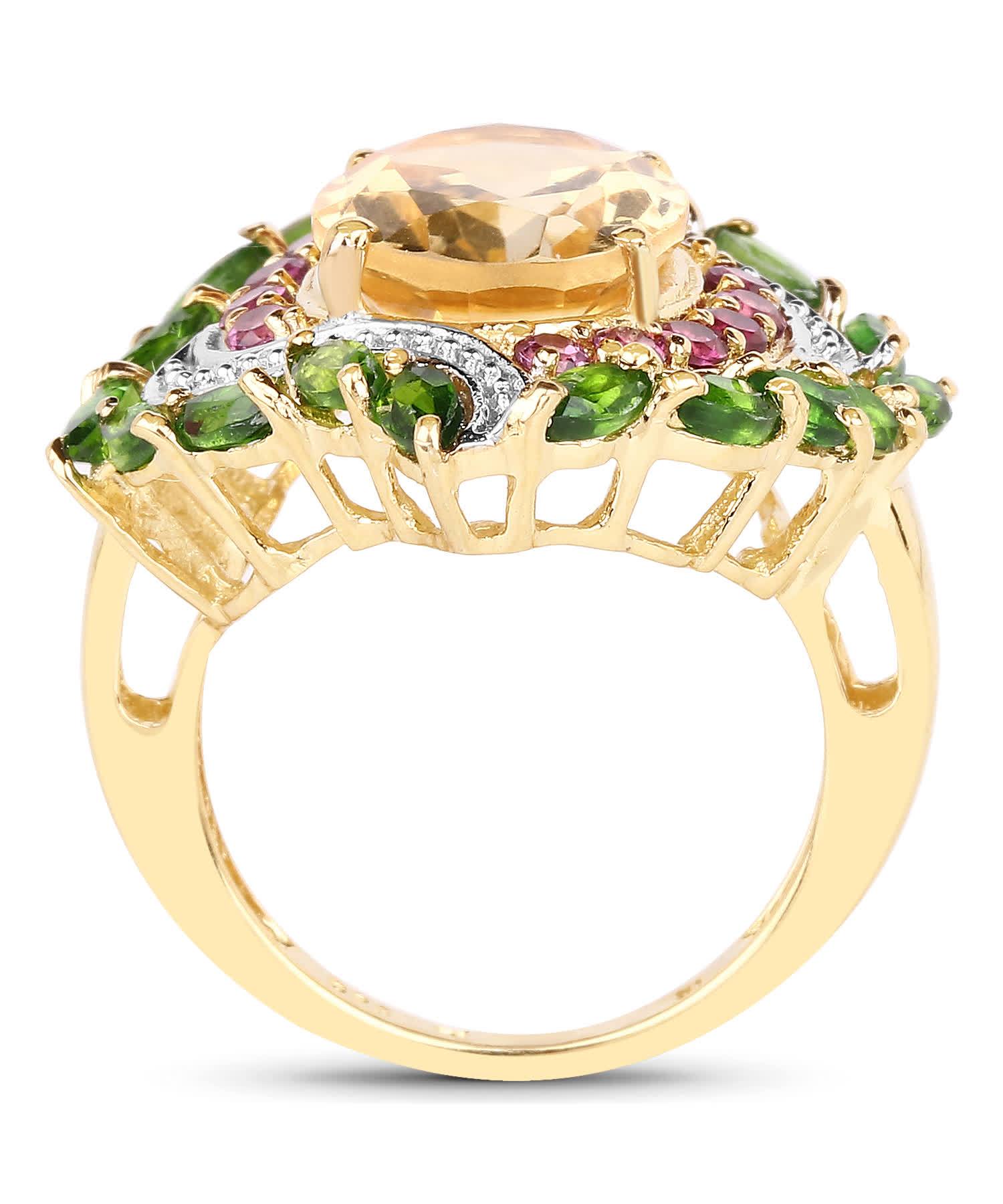 6.11ctw Natural Citrine, Rhodolite Garnet and Chrome Diopside 14k Gold Plated 925 Sterling Silver Cocktail Ring View 2