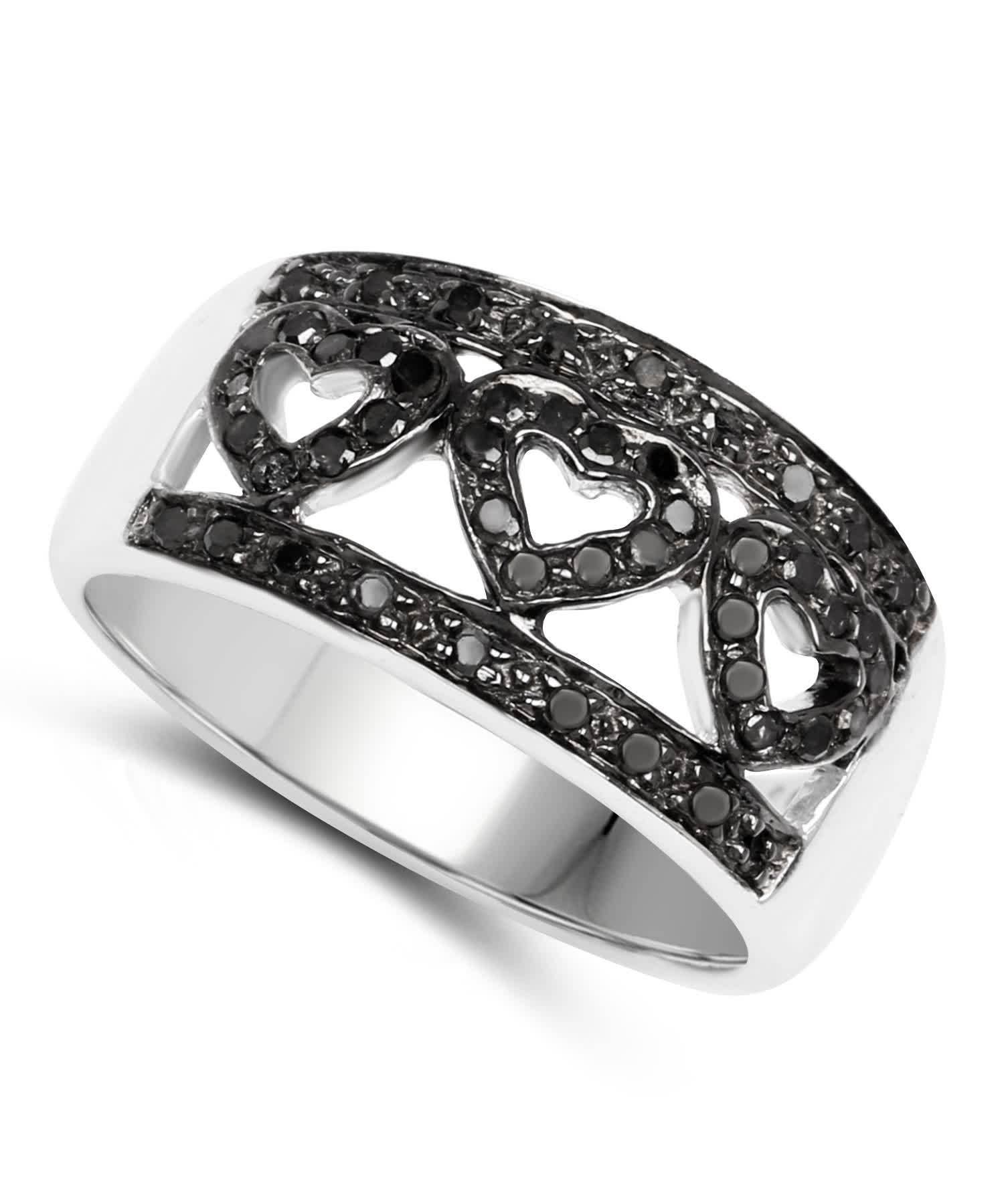 0.32ctw Black Diamond Rhodium Plated 925 Sterling Silver Heart Ring View 2