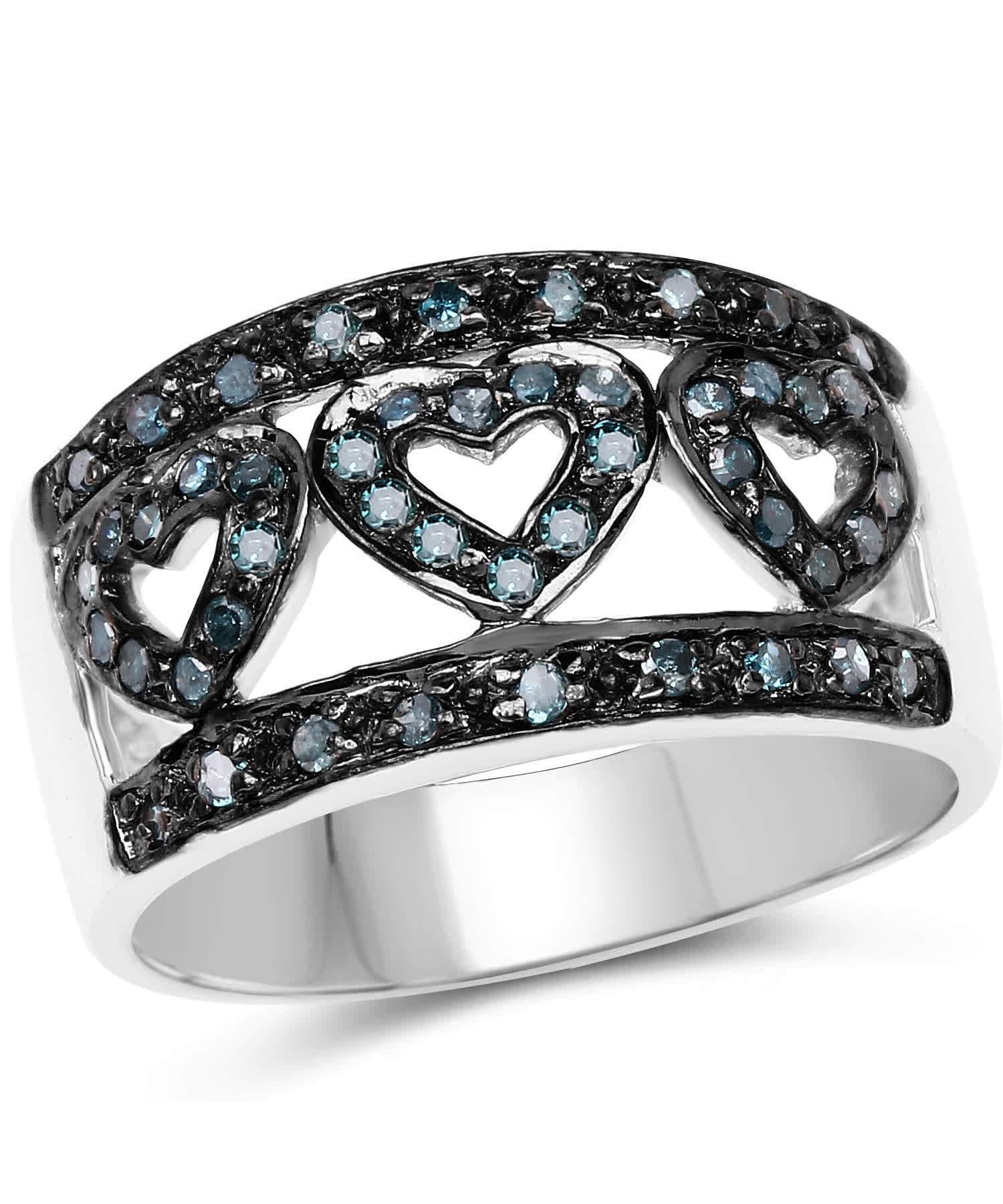 0.32ctw Blue Diamond Rhodium Plated 925 Sterling Silver Heart Ring View 1