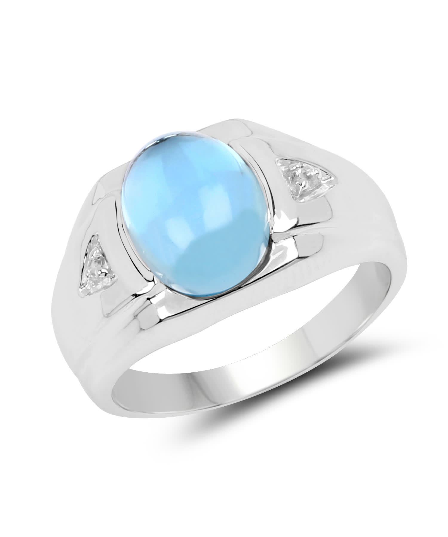 3.67ctw Natural Swiss Blue Topaz Rhodium Plated 925 Sterling Silver Pinky Ring View 1